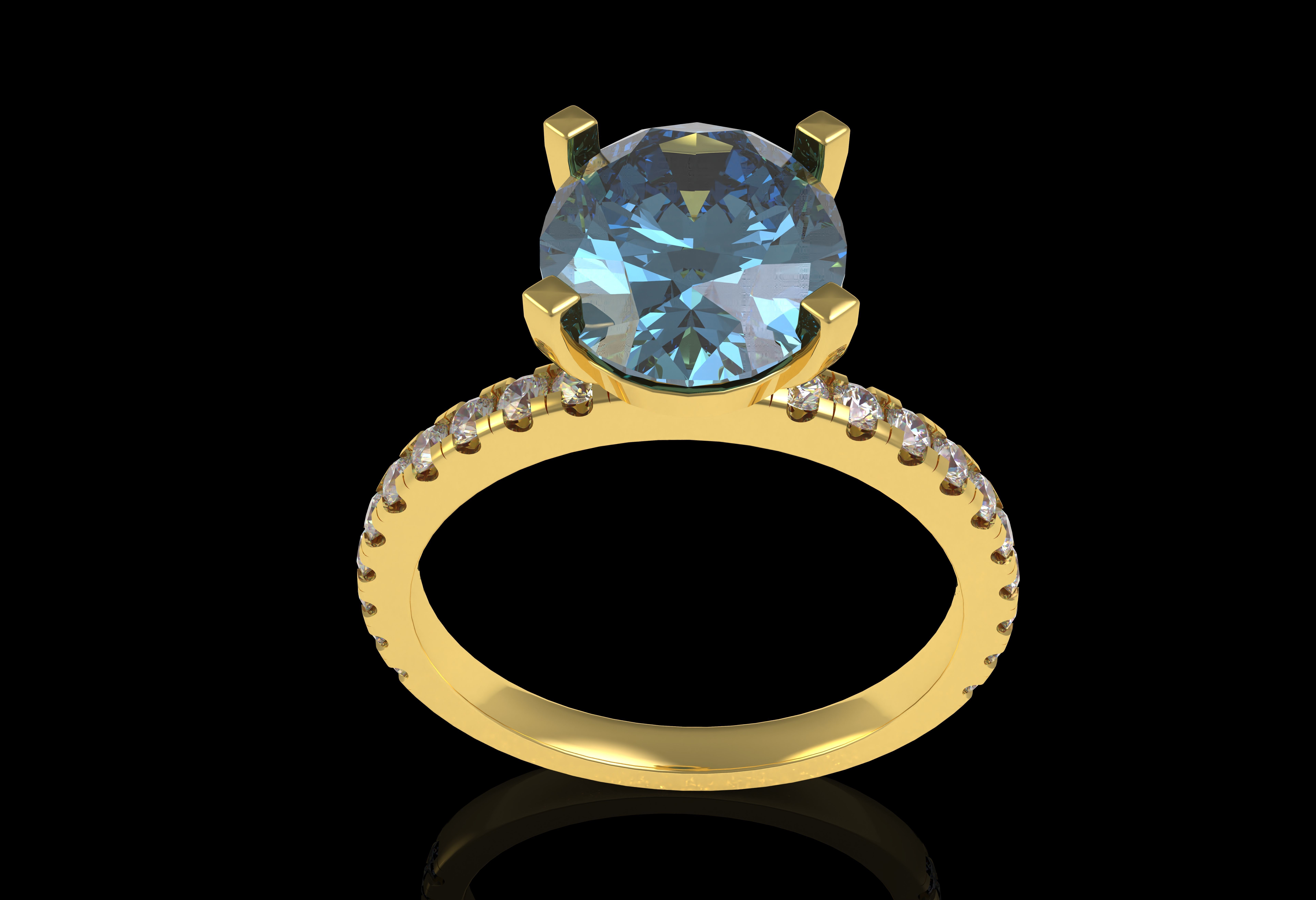 Oval Stone Square Prong Solitaire Ring 3D print model_24