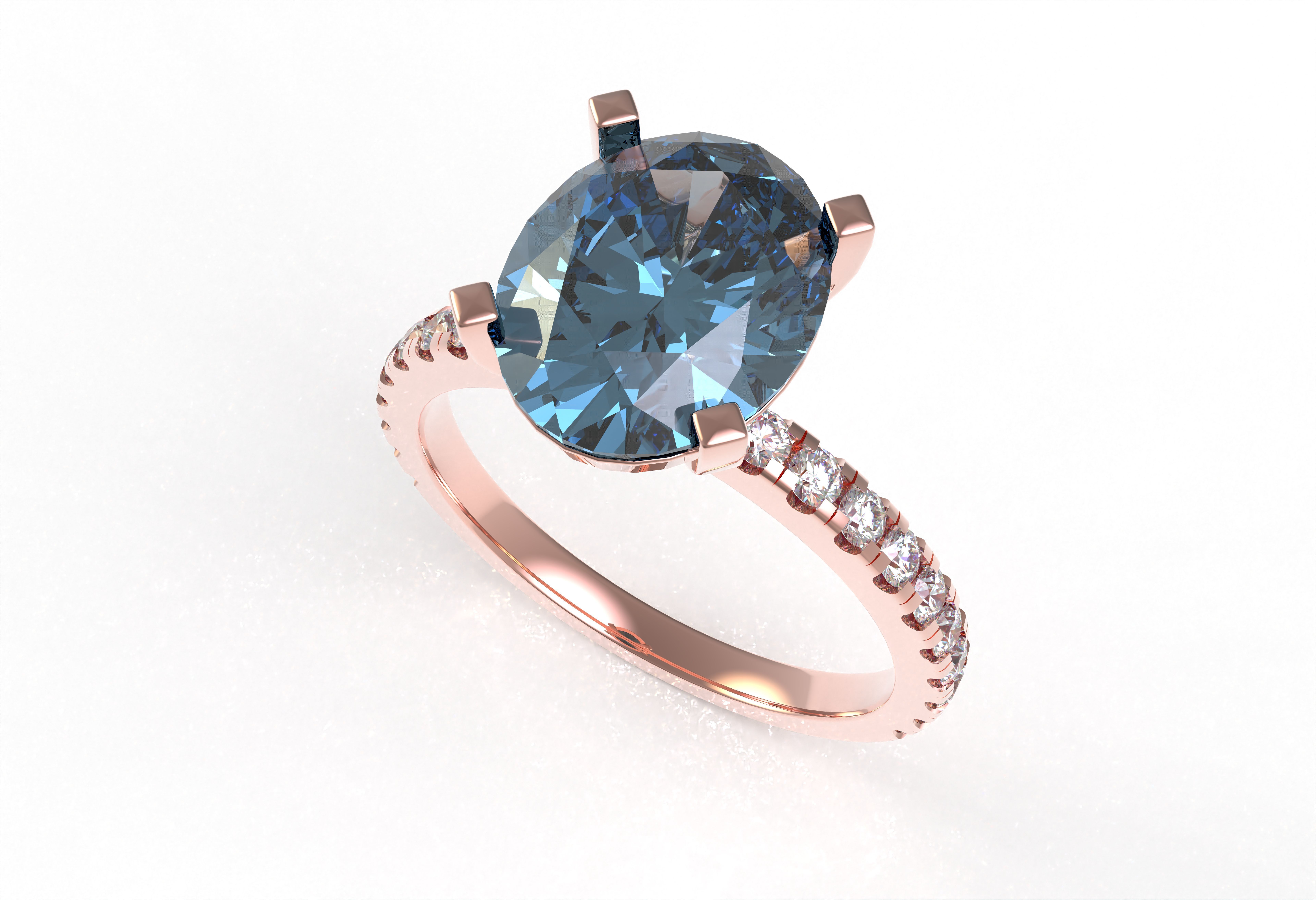 Oval Stone Square Prong Solitaire Ring 3D print model_15