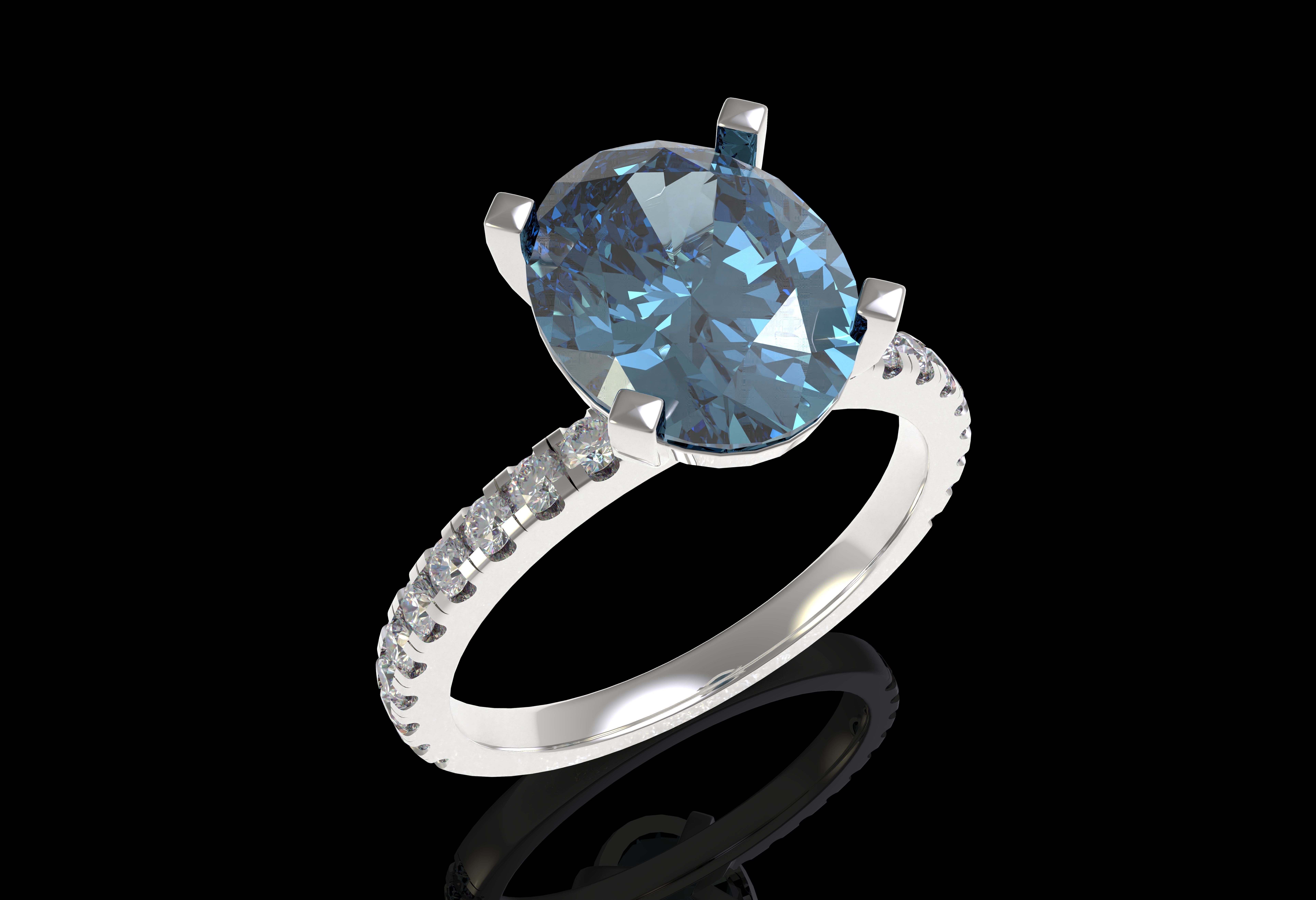 Oval Stone Square Prong Solitaire Ring 3D print model_21