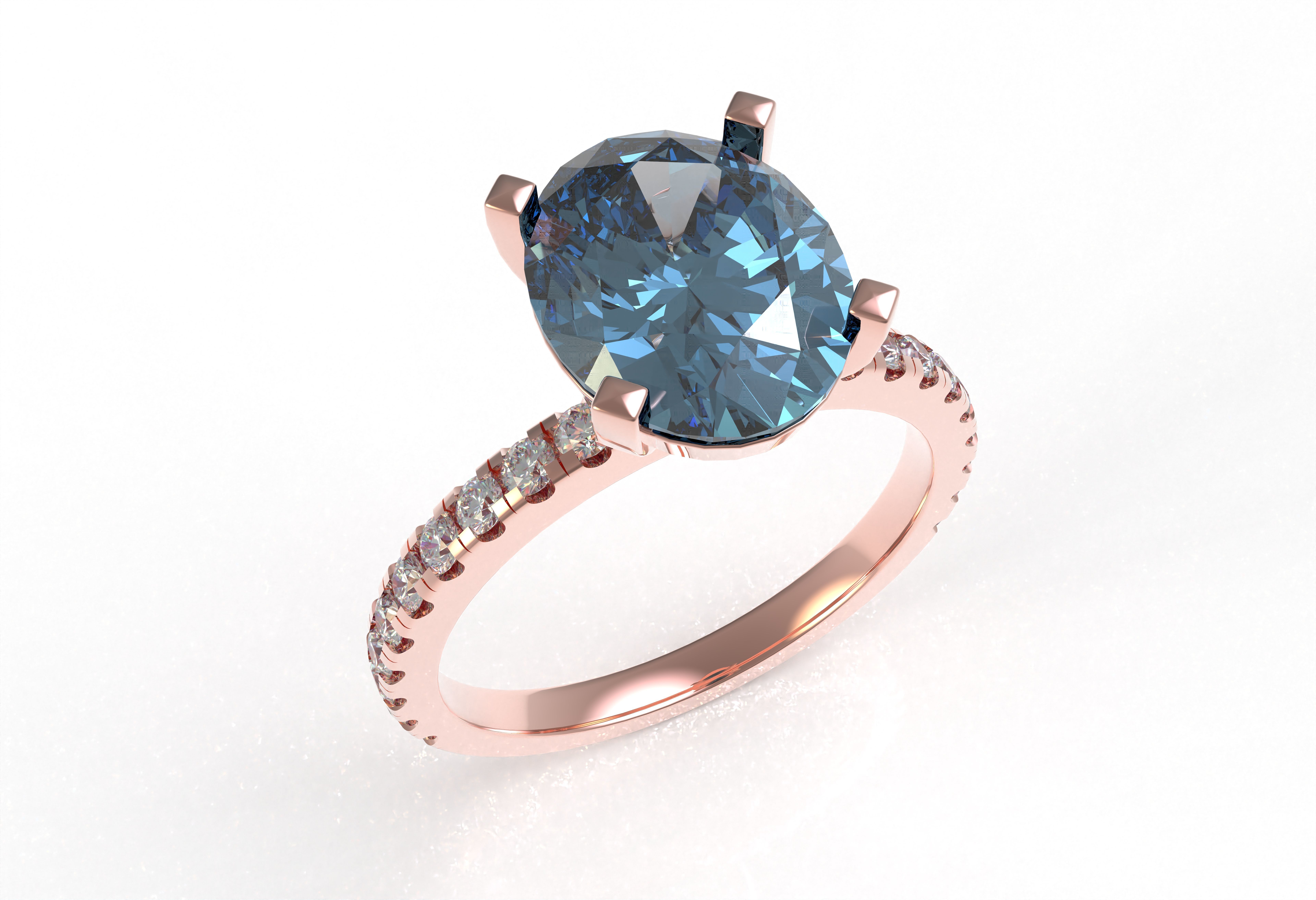 Oval Stone Square Prong Solitaire Ring 3D print model_16