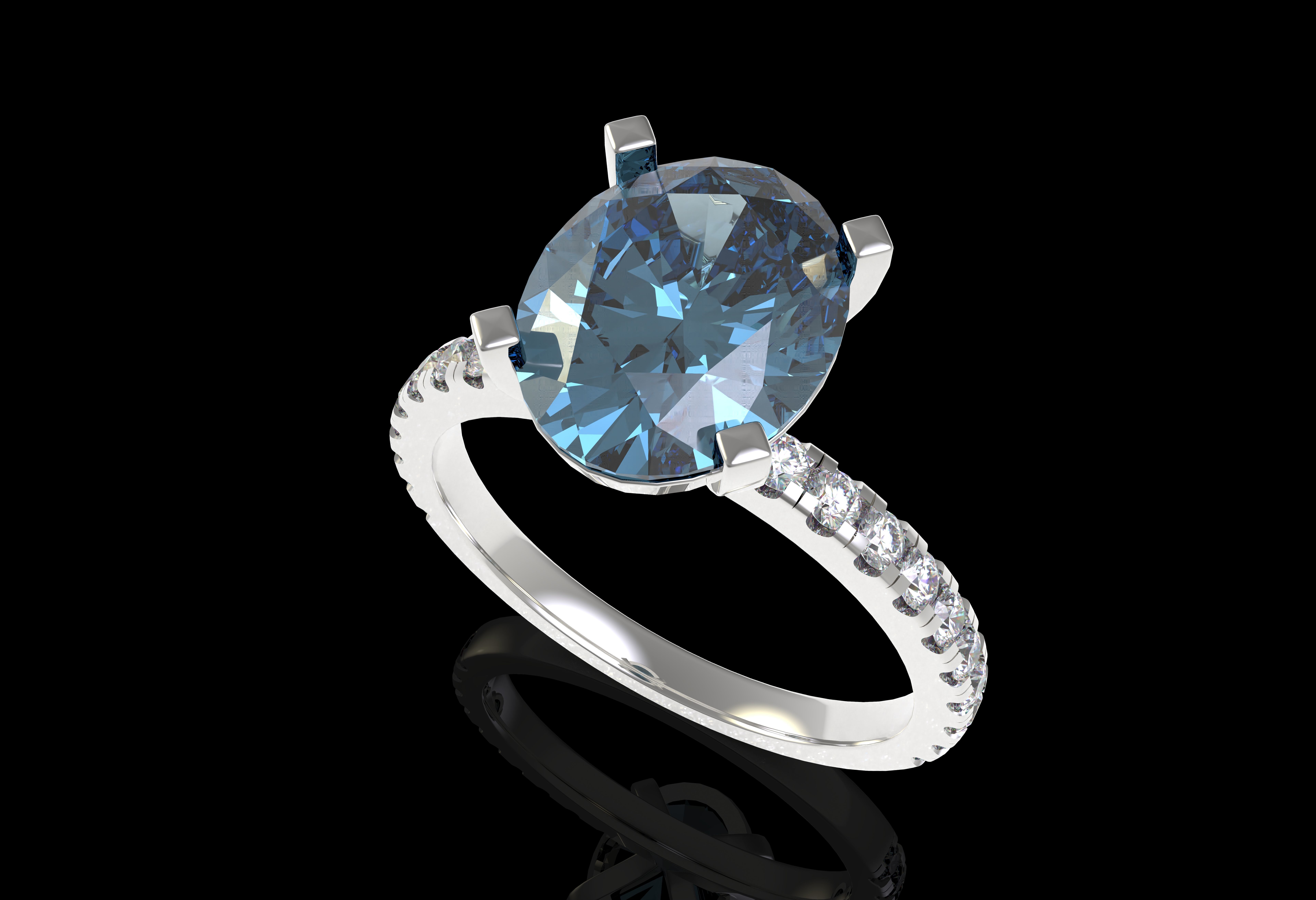 Oval Stone Square Prong Solitaire Ring 3D print model_20