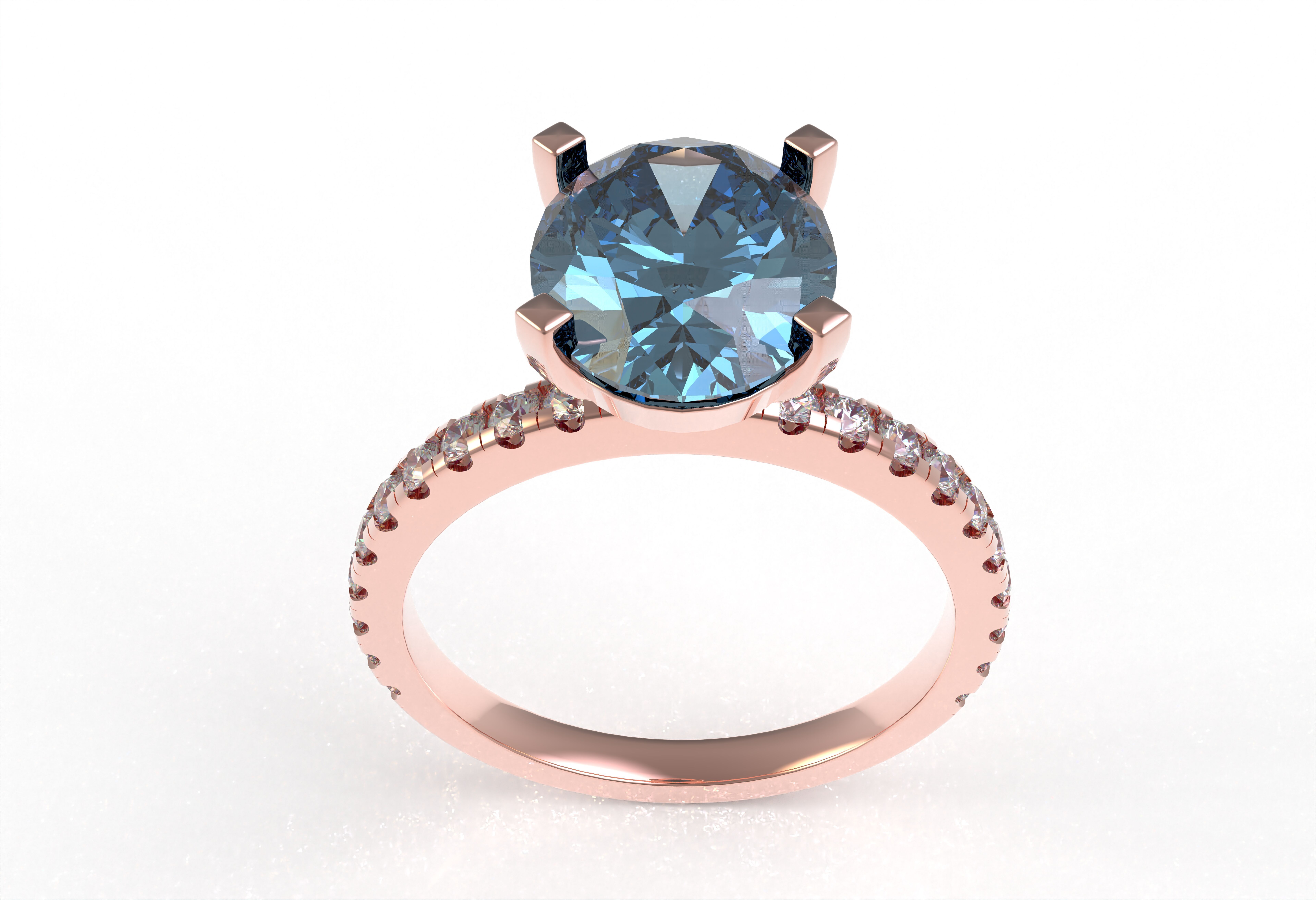 Oval Stone Square Prong Solitaire Ring 3D print model_14