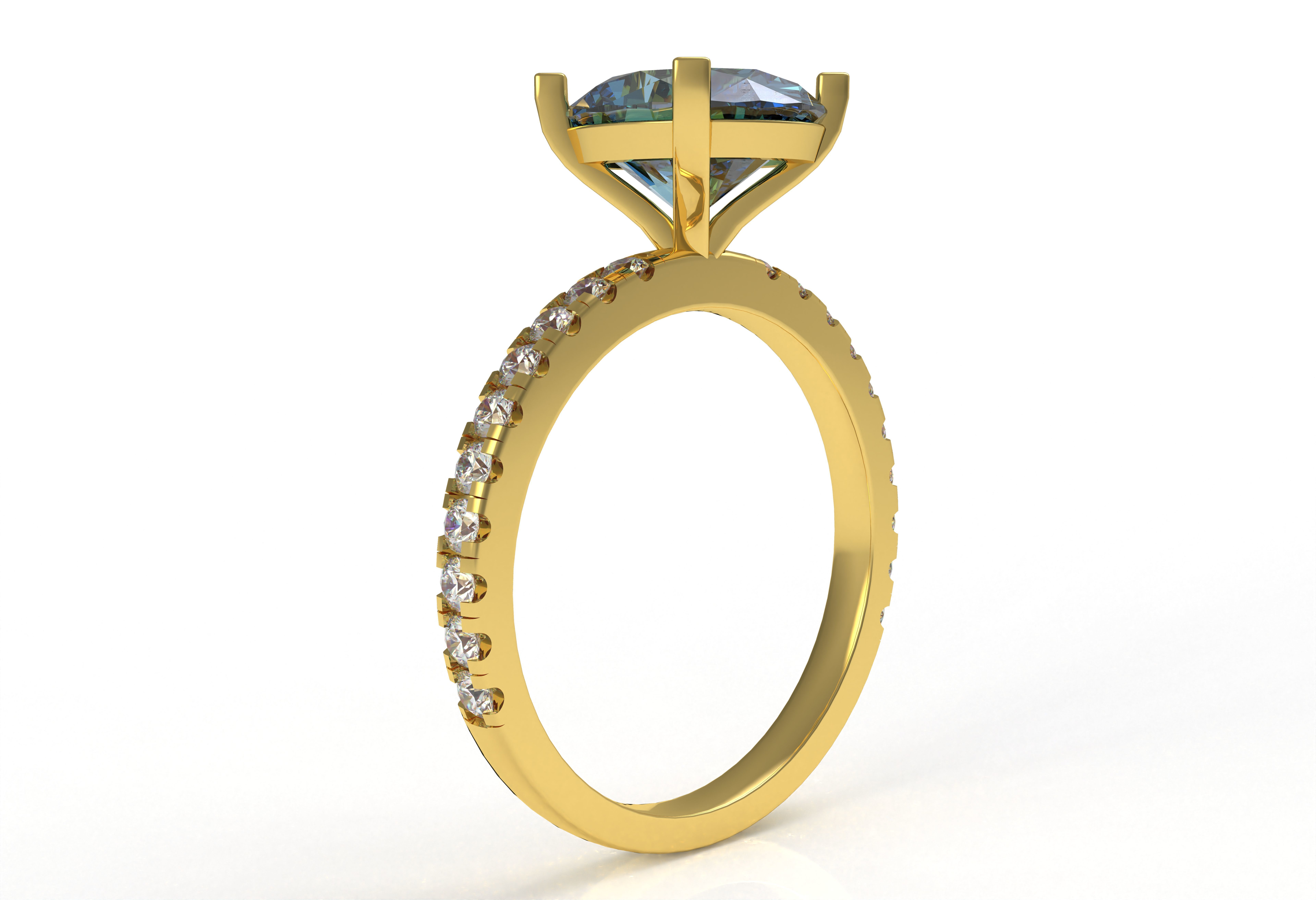 Oval Stone Square Prong Solitaire Ring 3D print model_8