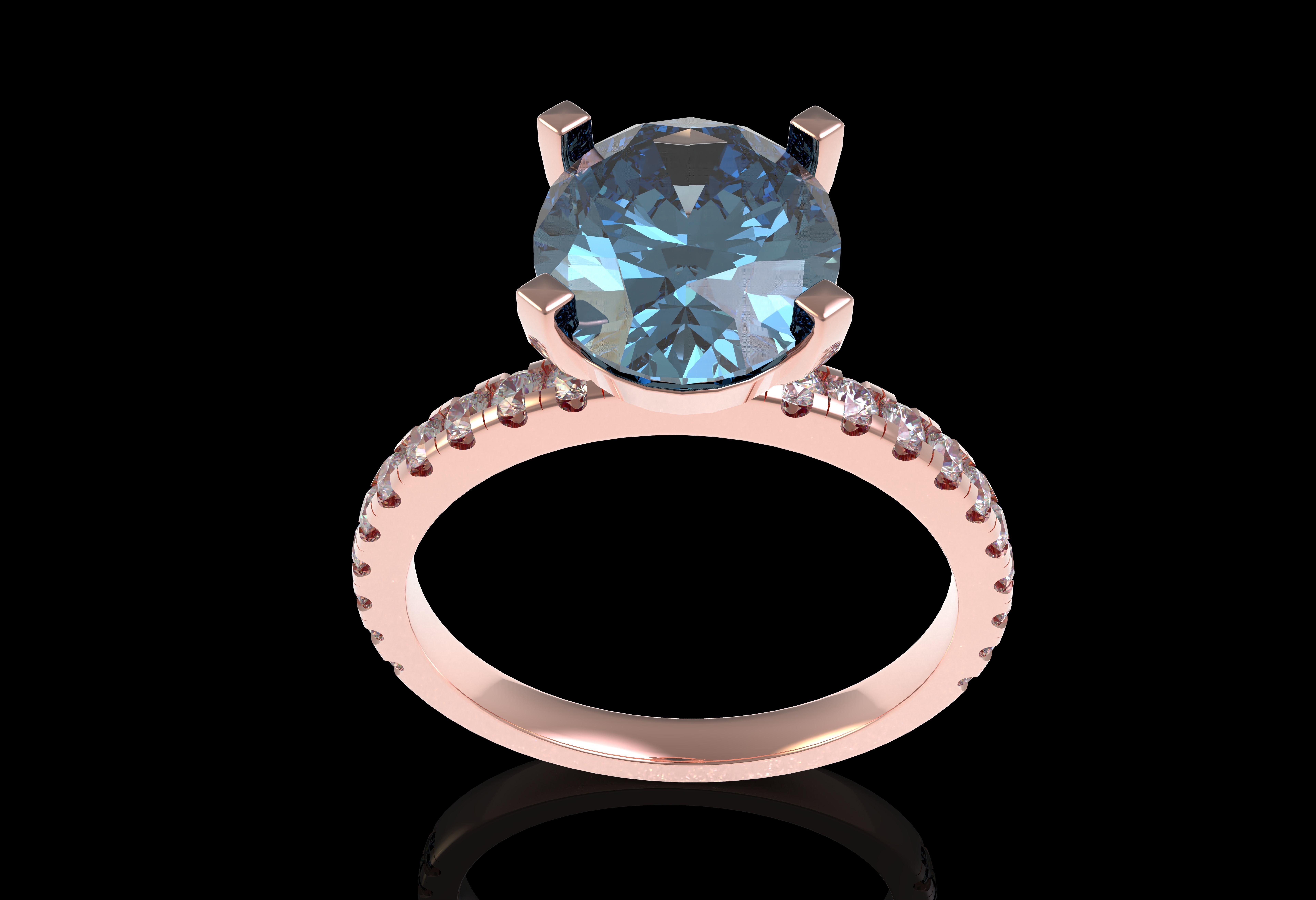 Oval Stone Square Prong Solitaire Ring 3D print model_29