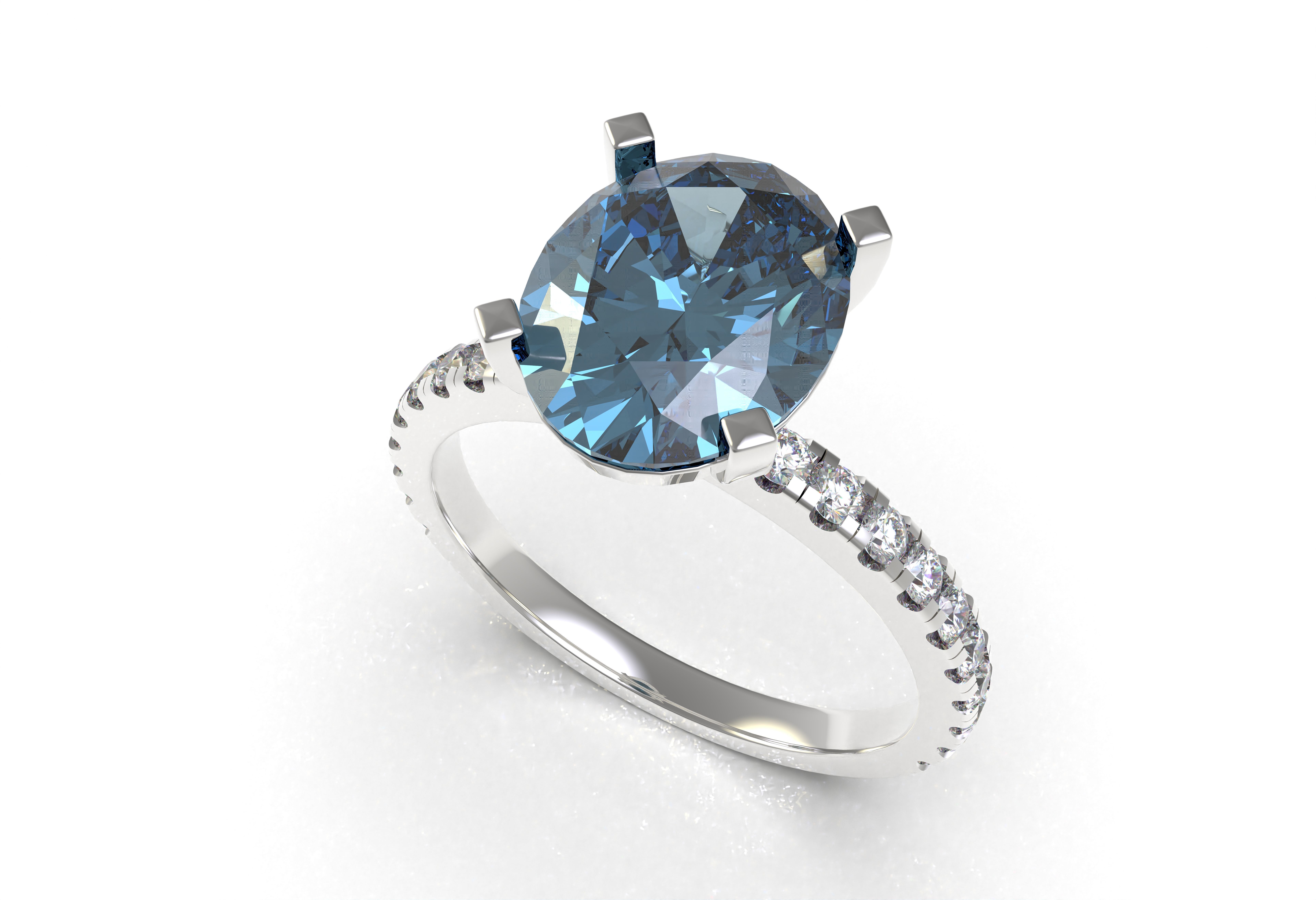 Oval Stone Square Prong Solitaire Ring 3D print model_10