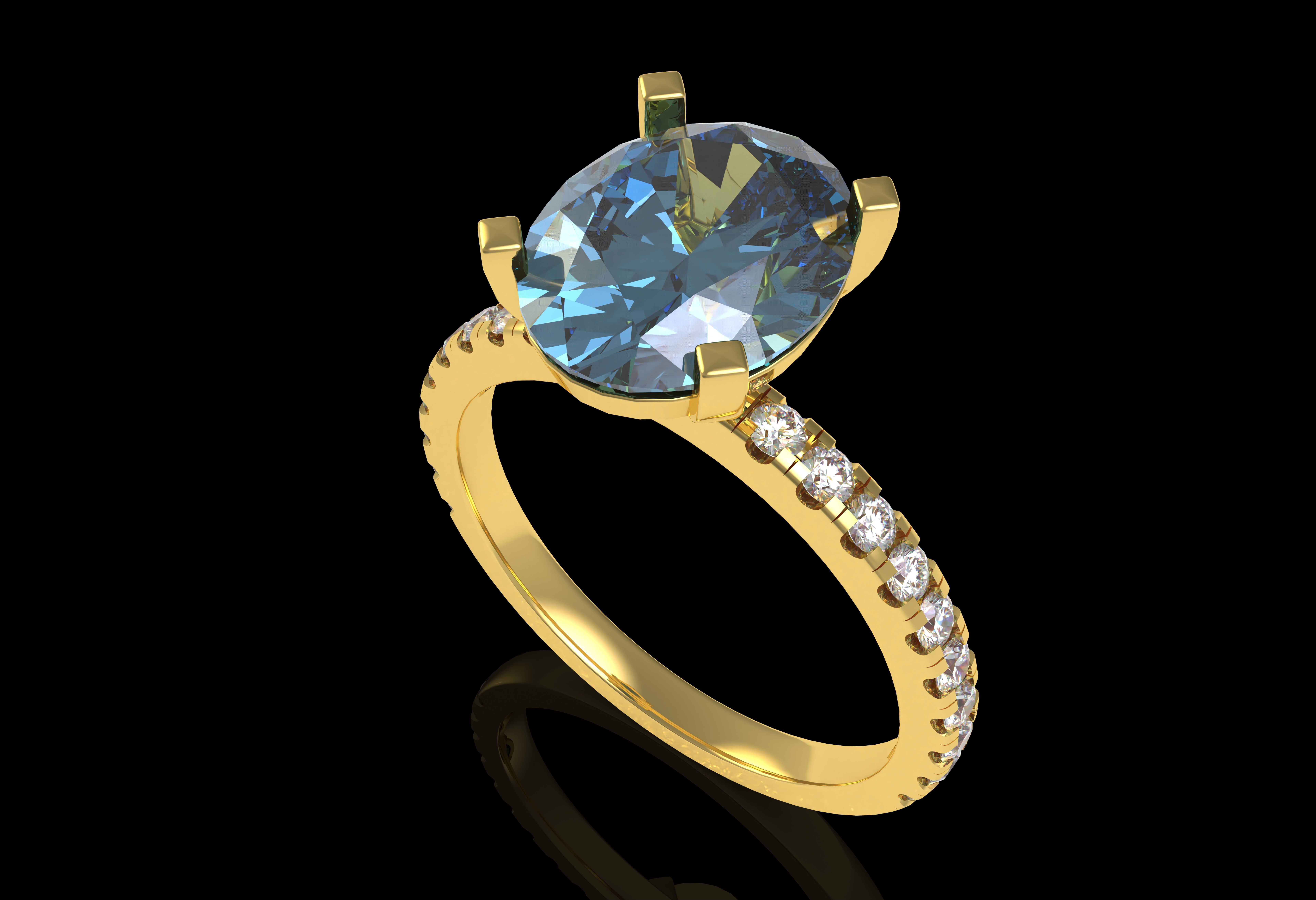 Oval Stone Square Prong Solitaire Ring 3D print model_25