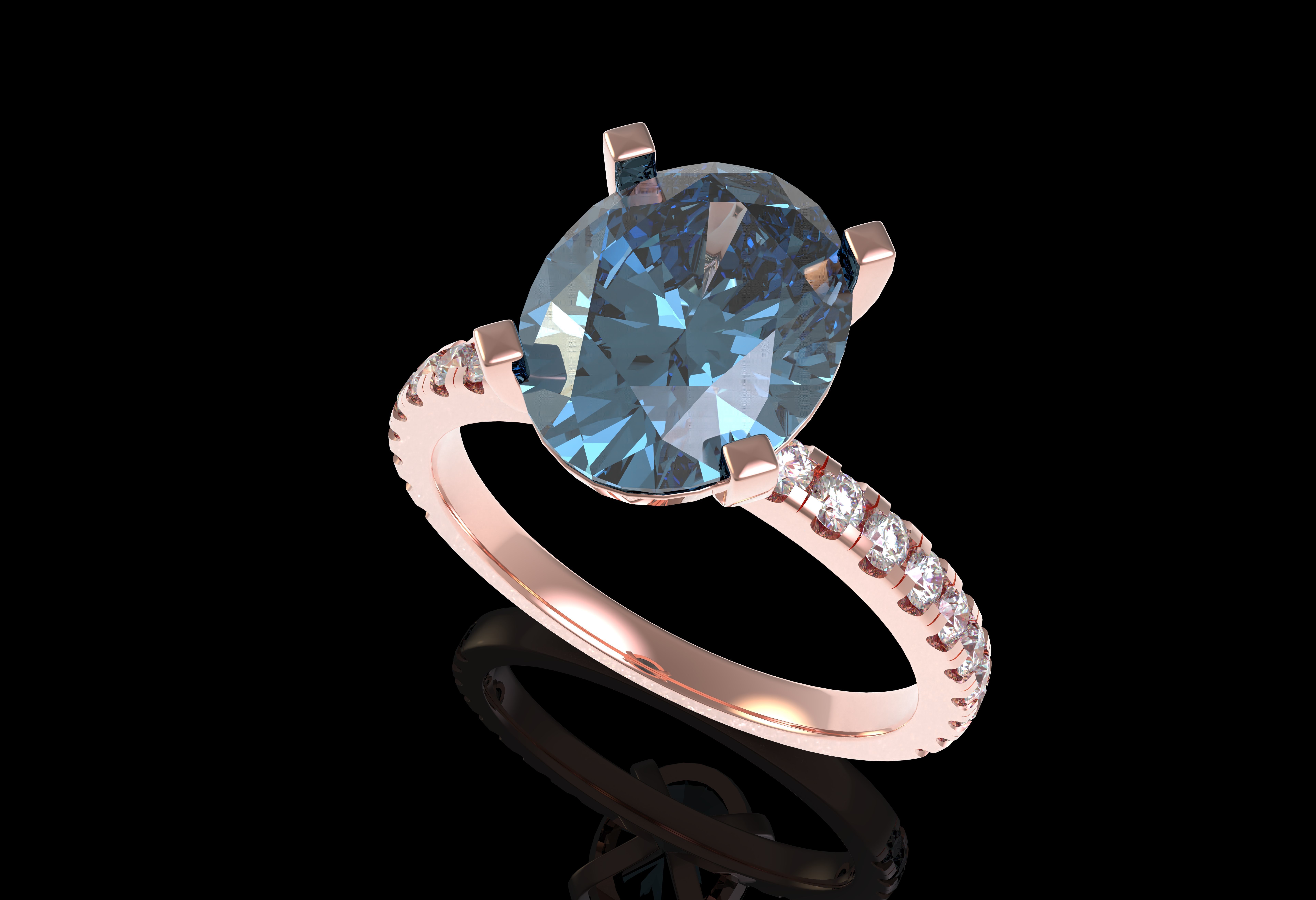 Oval Stone Square Prong Solitaire Ring 3D print model_30