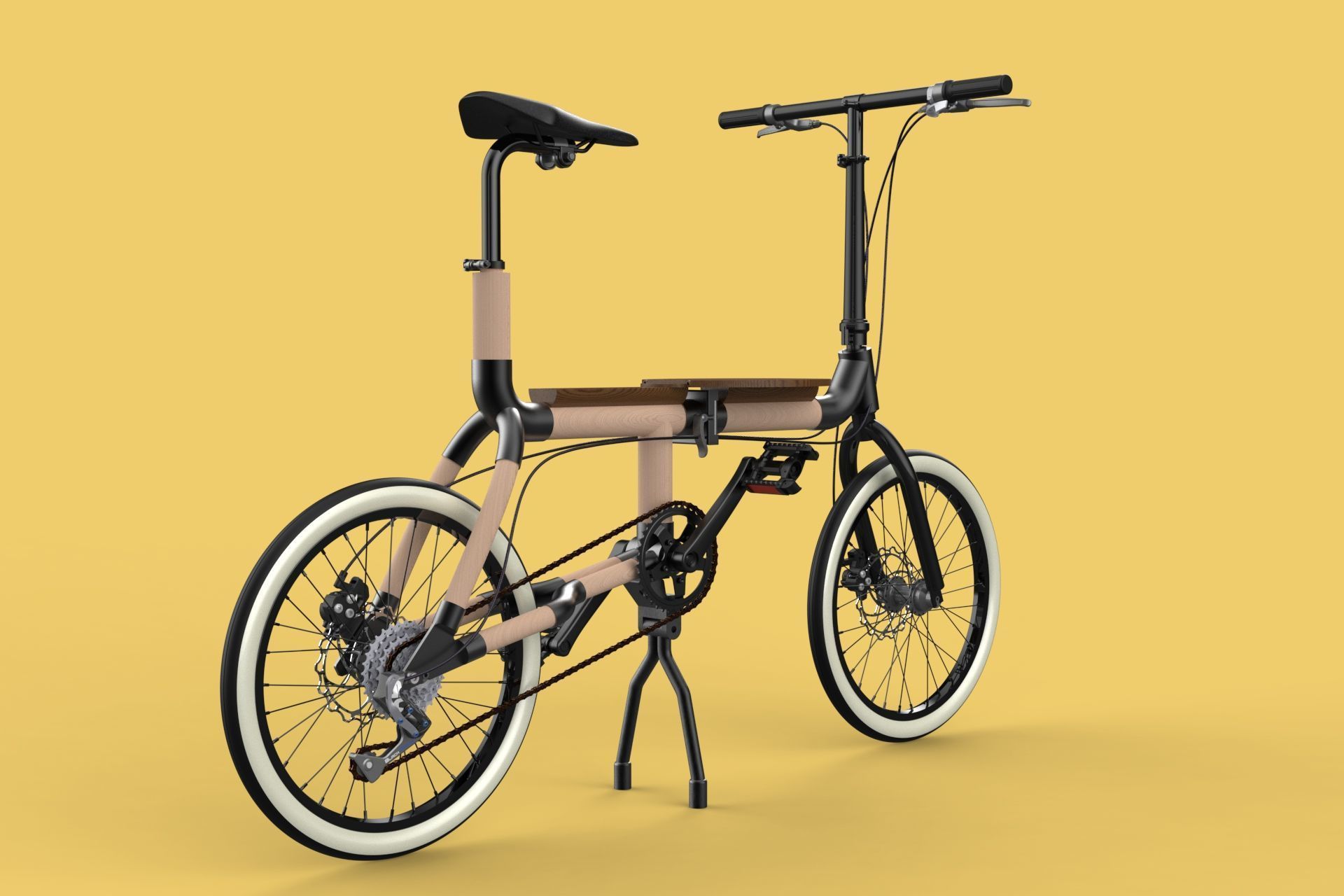 WOODEN RATTAN FOLDING BIKE BICYCLE FOLDABLE TO CHAIR 3D model_1