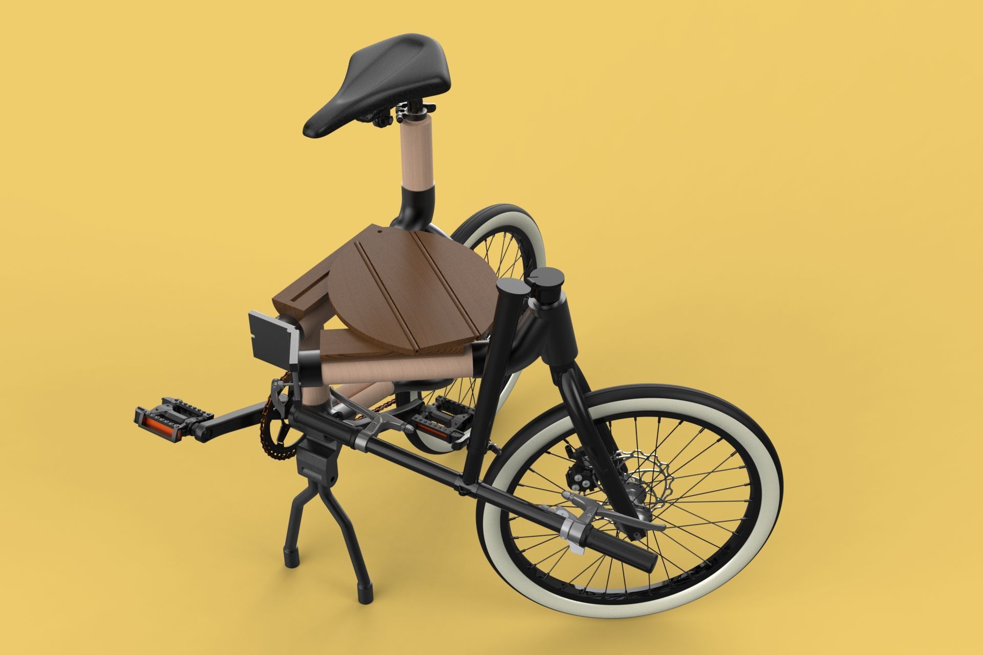 WOODEN RATTAN FOLDING BIKE BICYCLE FOLDABLE TO CHAIR 3D model_10