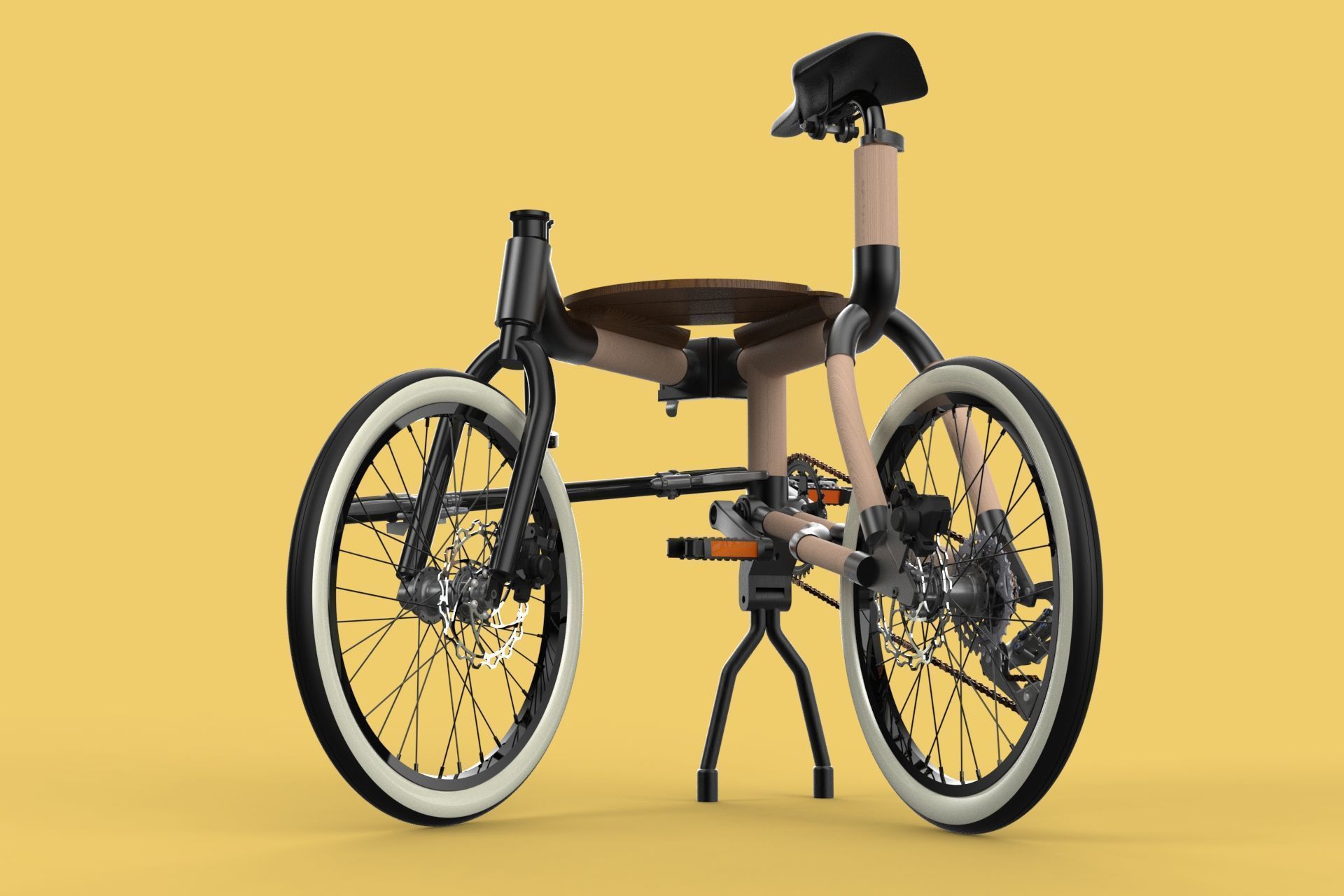 WOODEN RATTAN FOLDING BIKE BICYCLE FOLDABLE TO CHAIR 3D model_4