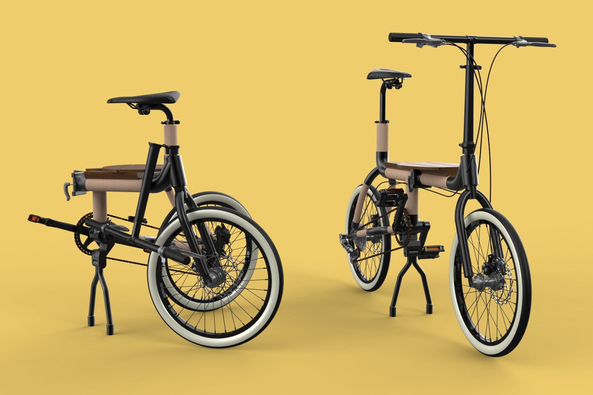 WOODEN RATTAN FOLDING BIKE BICYCLE FOLDABLE TO CHAIR 3D model_11