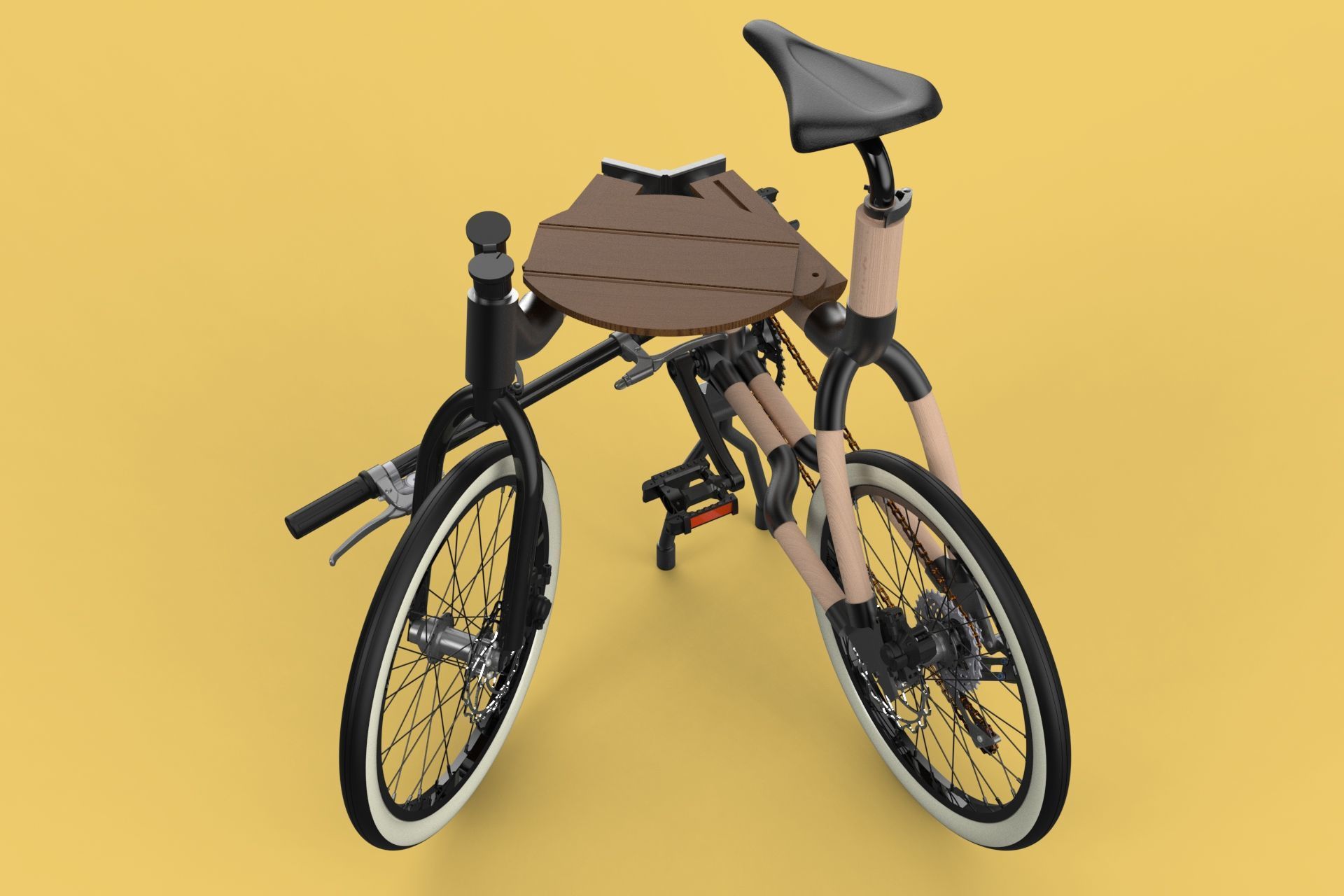 WOODEN RATTAN FOLDING BIKE BICYCLE FOLDABLE TO CHAIR 3D model_12