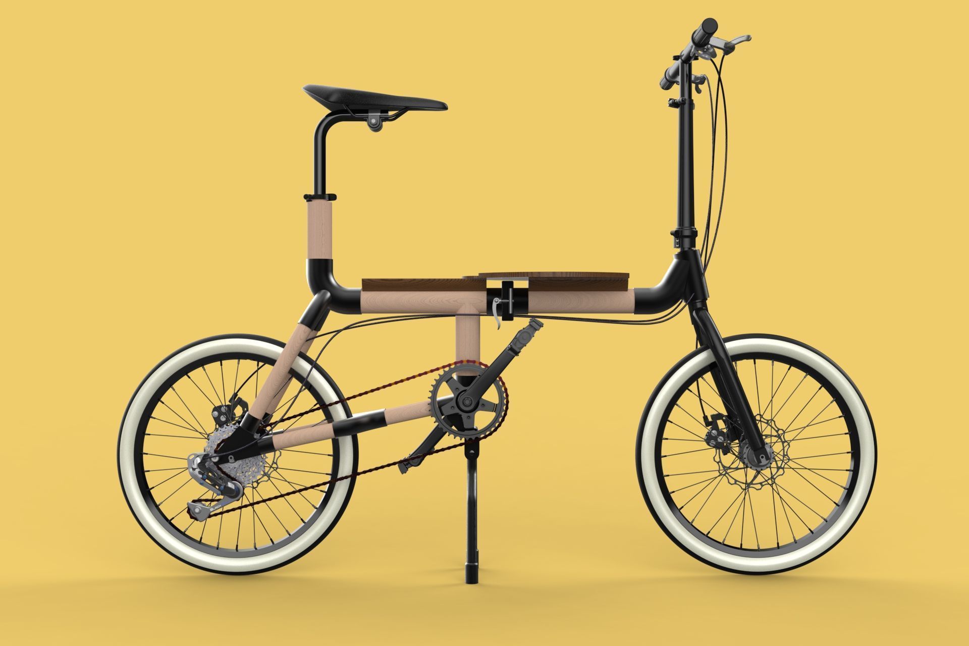 WOODEN RATTAN FOLDING BIKE BICYCLE FOLDABLE TO CHAIR 3D model_14