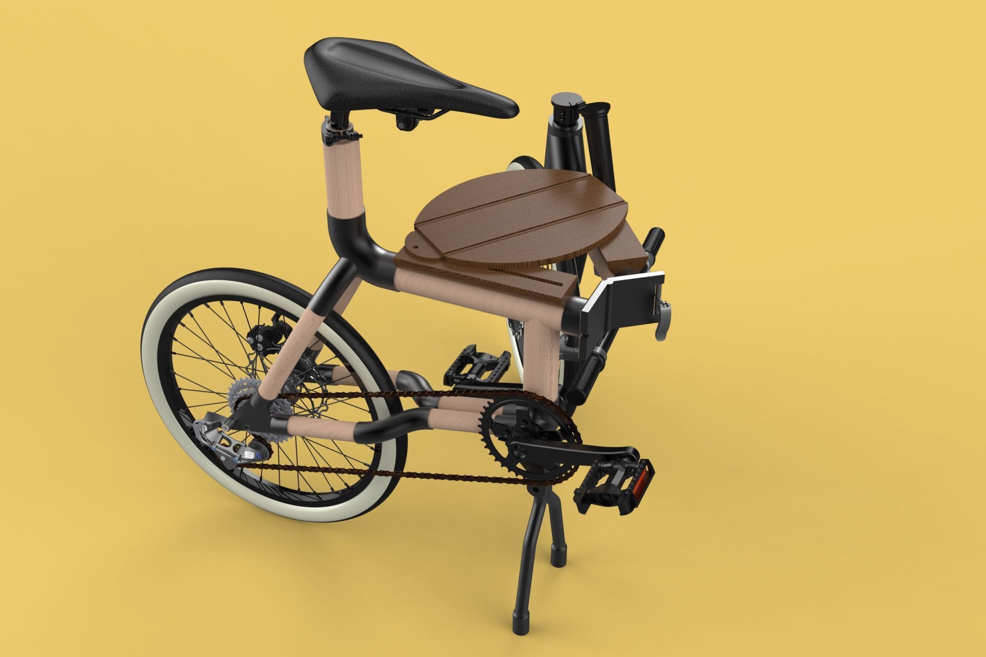 WOODEN RATTAN FOLDING BIKE BICYCLE FOLDABLE TO CHAIR 3D model_9