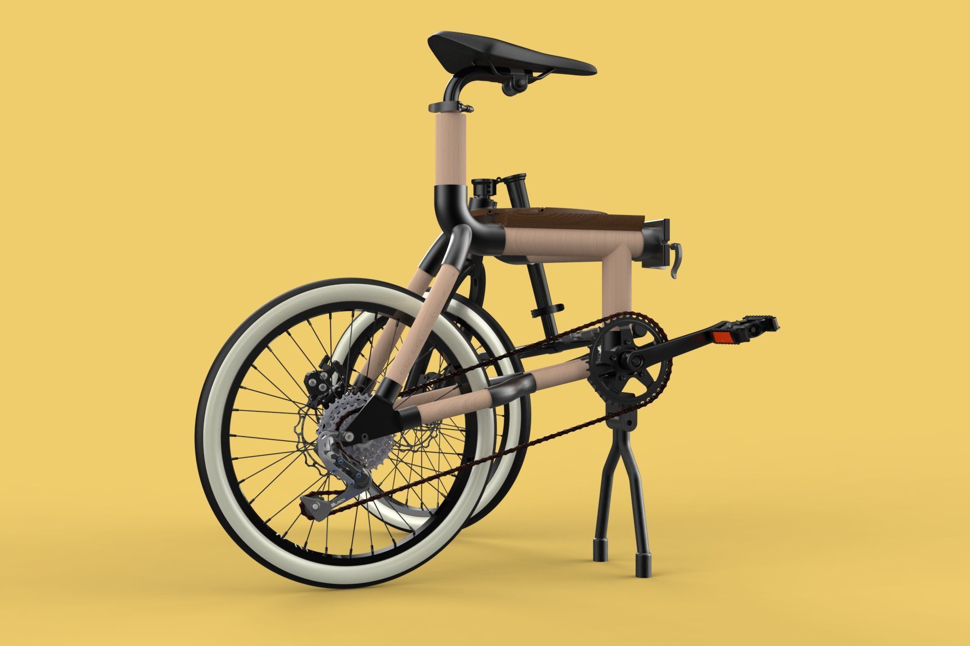 WOODEN RATTAN FOLDING BIKE BICYCLE FOLDABLE TO CHAIR 3D model_5