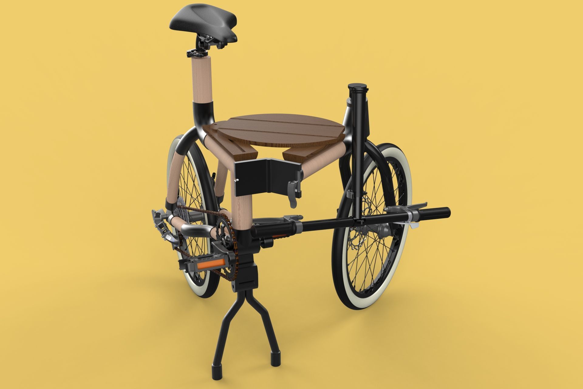 WOODEN RATTAN FOLDING BIKE BICYCLE FOLDABLE TO CHAIR 3D model_3