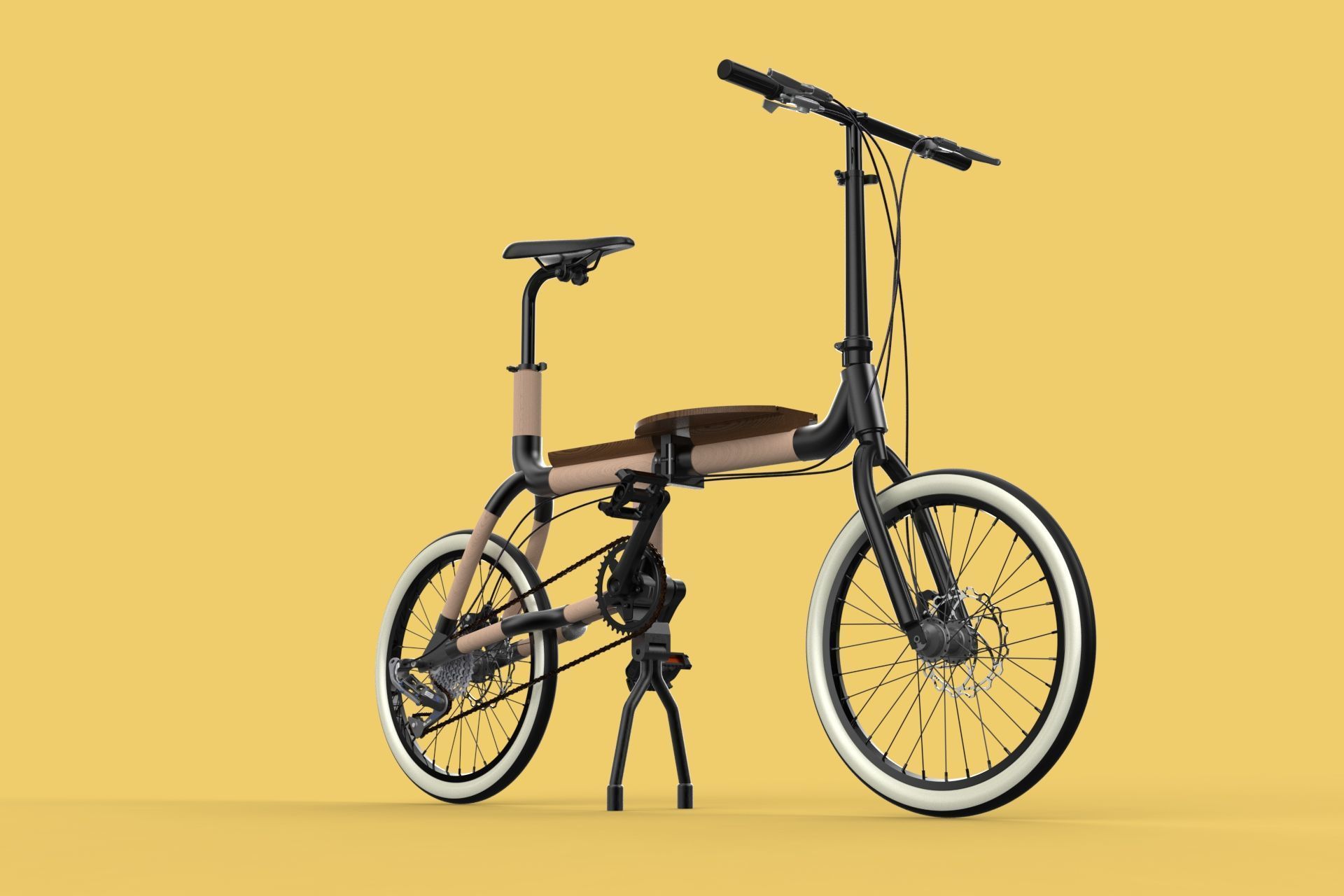 WOODEN RATTAN FOLDING BIKE BICYCLE FOLDABLE TO CHAIR 3D model_2