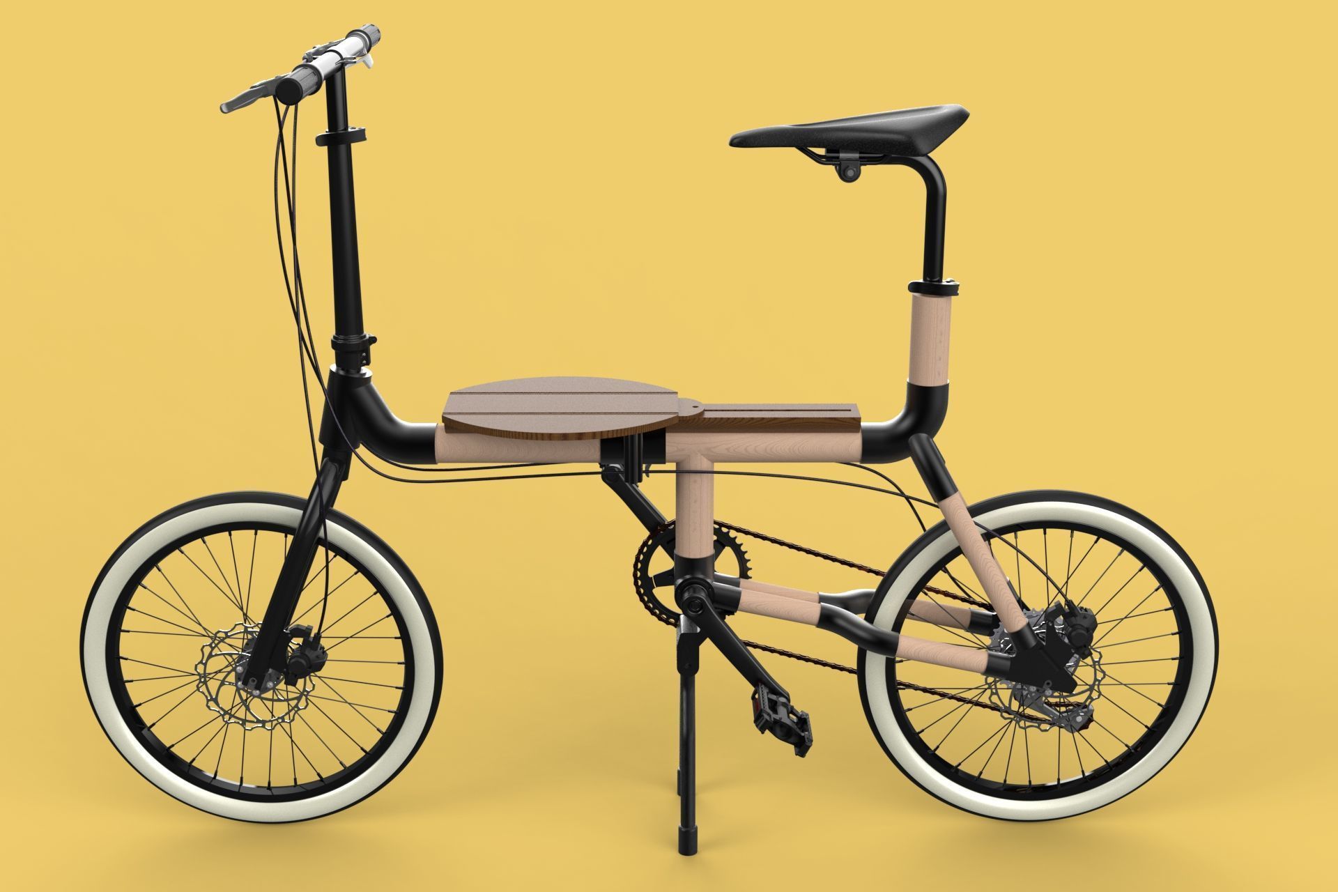 WOODEN RATTAN FOLDING BIKE BICYCLE FOLDABLE TO CHAIR 3D model_15