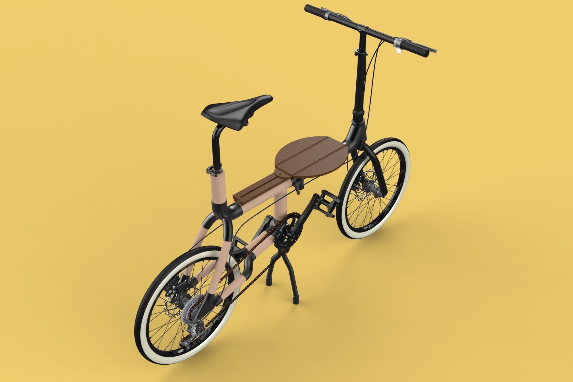 WOODEN RATTAN FOLDING BIKE BICYCLE FOLDABLE TO CHAIR 3D model_19