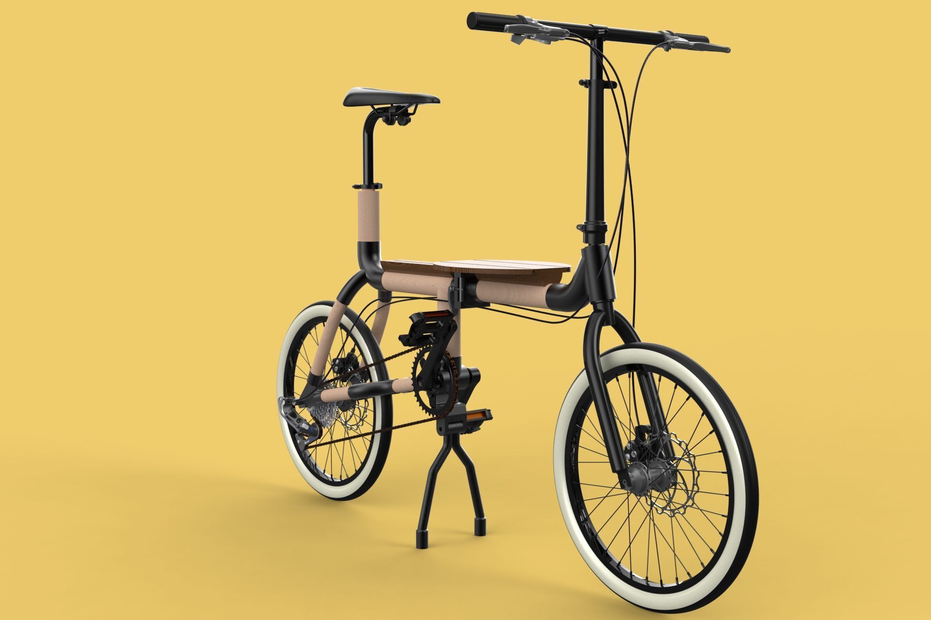 WOODEN RATTAN FOLDING BIKE BICYCLE FOLDABLE TO CHAIR 3D model_13