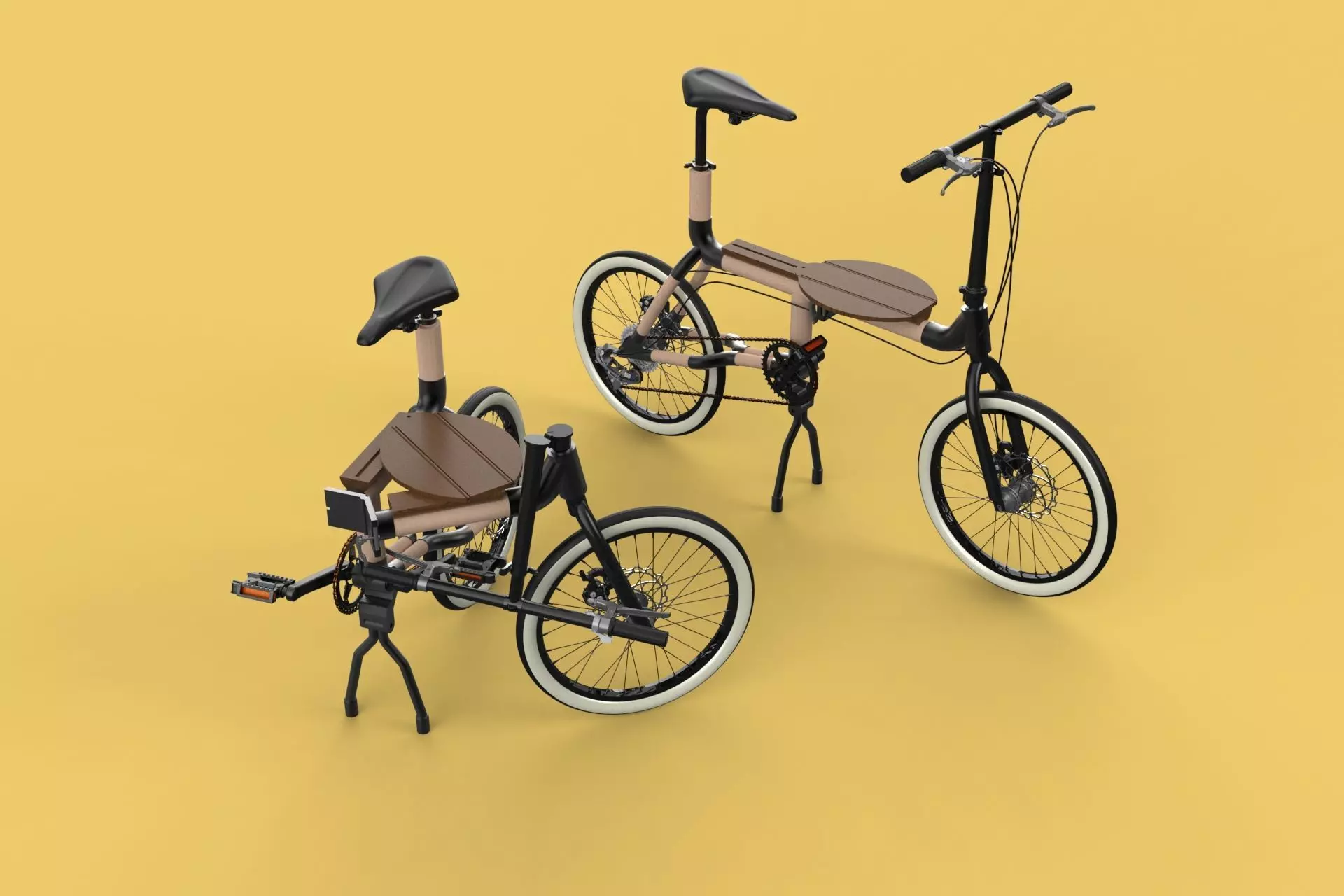 WOODEN RATTAN FOLDING BIKE BICYCLE FOLDABLE TO CHAIR 3D model_0