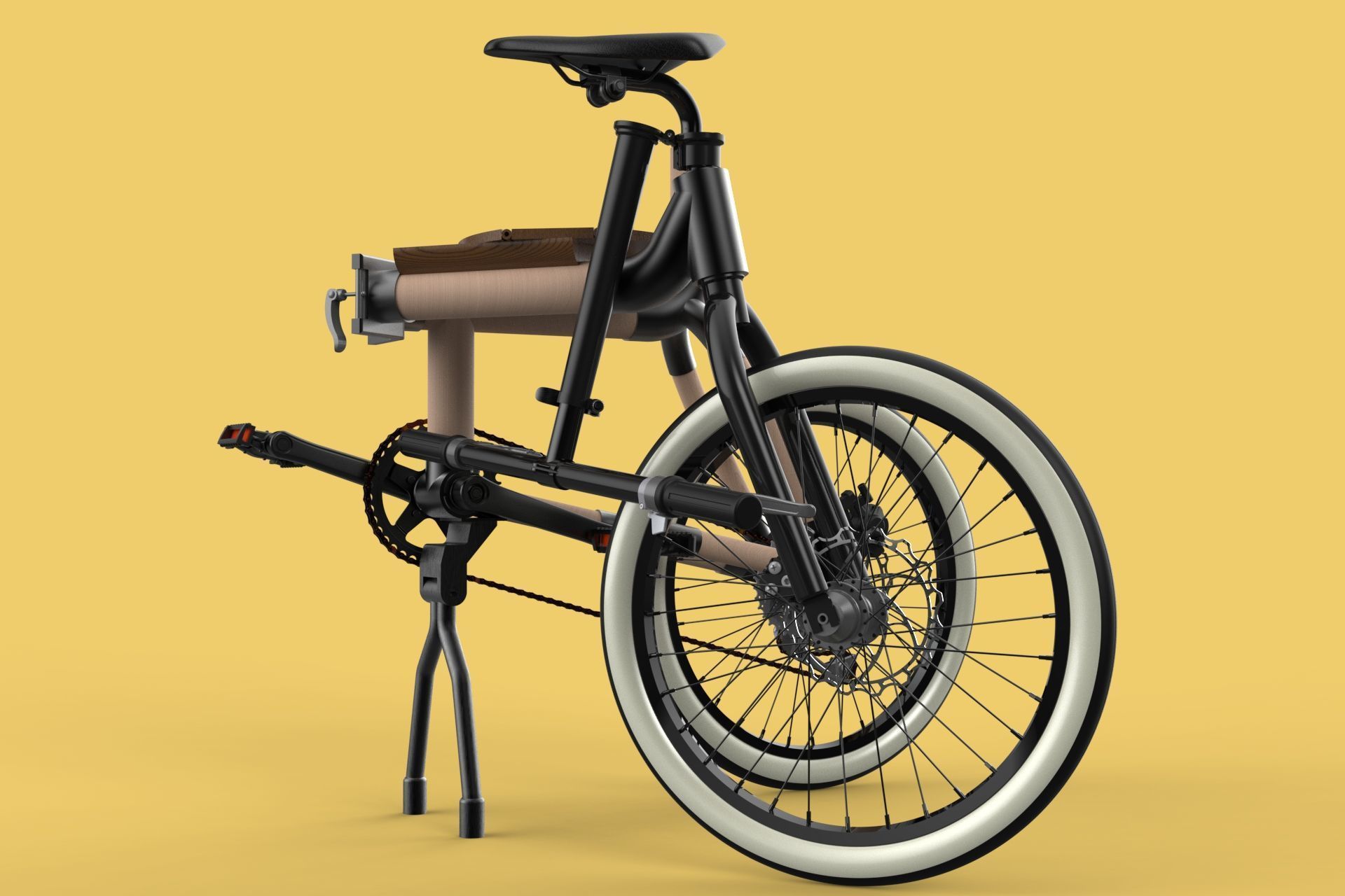 WOODEN RATTAN FOLDING BIKE BICYCLE FOLDABLE TO CHAIR 3D model_6