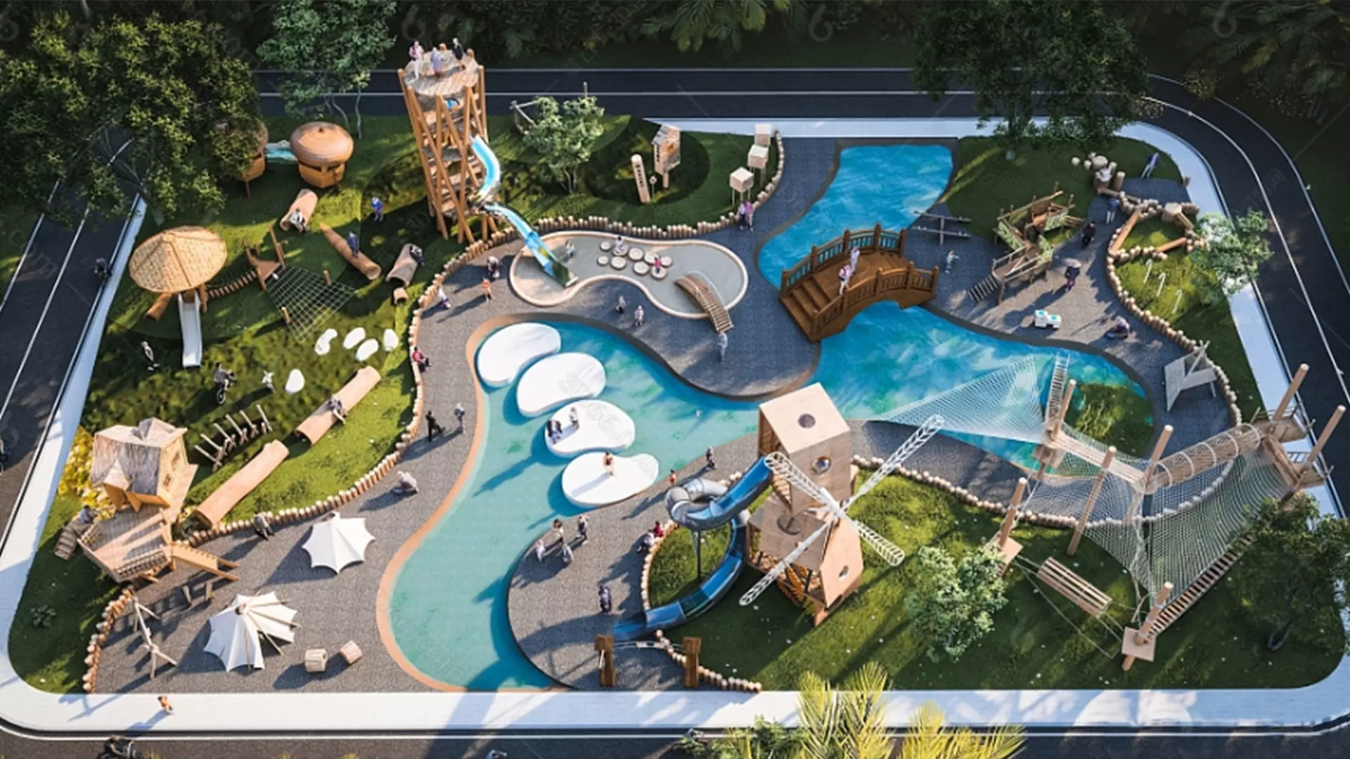 Ecological themed outdoor amusement park 3D model