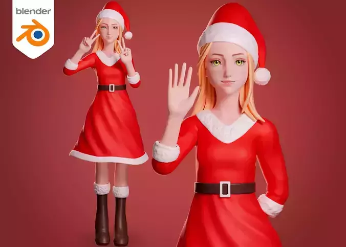 Santa girl cartoon character - Rigged