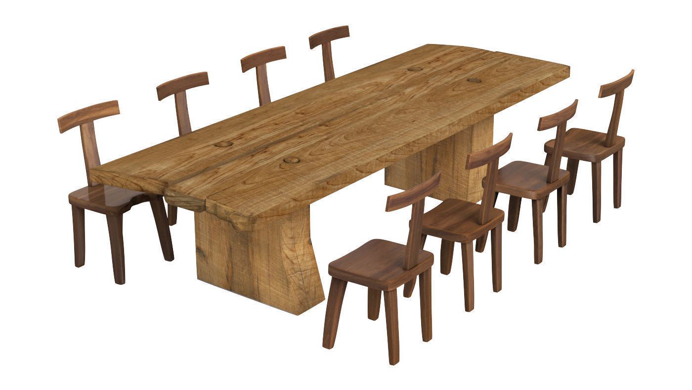 Sculptural Dining Table V8 and T-Chairs 3D model_2