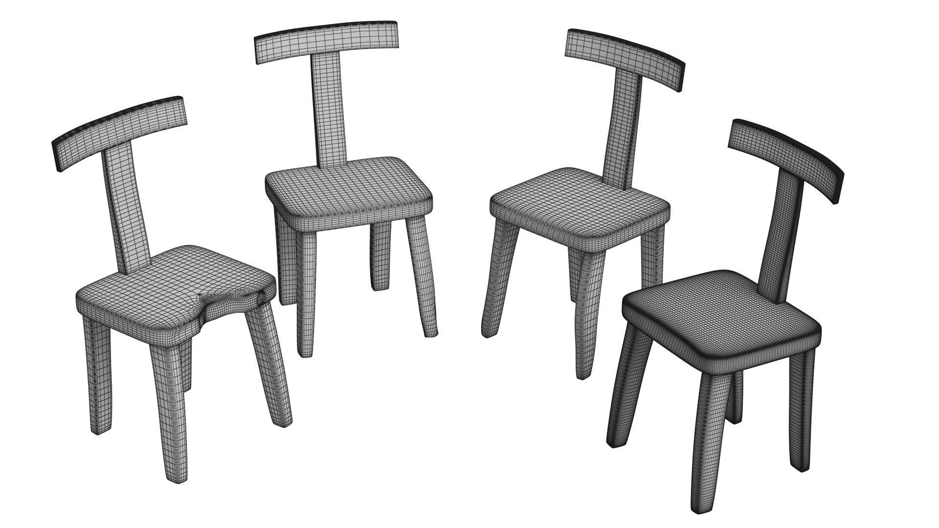 Sculptural Dining Table V8 and T-Chairs 3D model_17