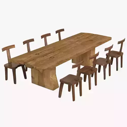 Sculptural Dining Table V8 and T-Chairs