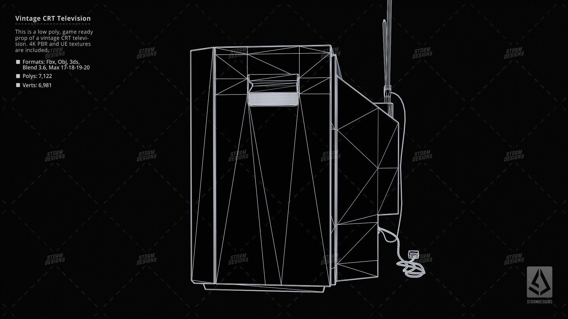 Vintage CRT Television Prop Low Poly PBR UE Textures Low-poly 3D model_12