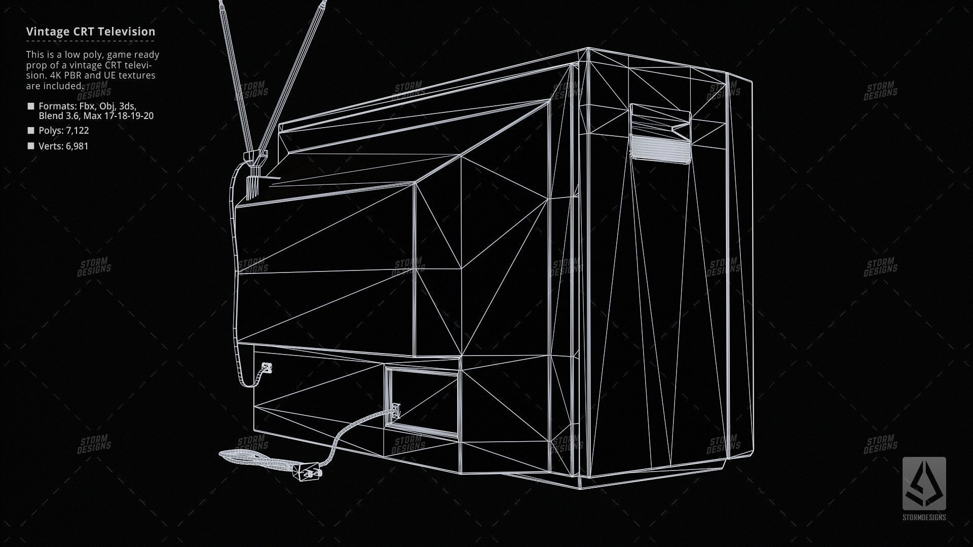 Vintage CRT Television Prop Low Poly PBR UE Textures Low-poly 3D model_14