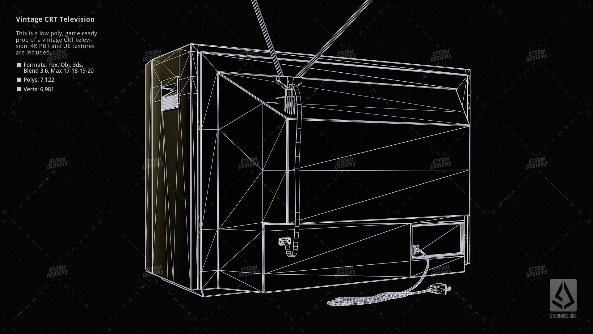 Vintage CRT Television Prop Low Poly PBR UE Textures Low-poly 3D model_13