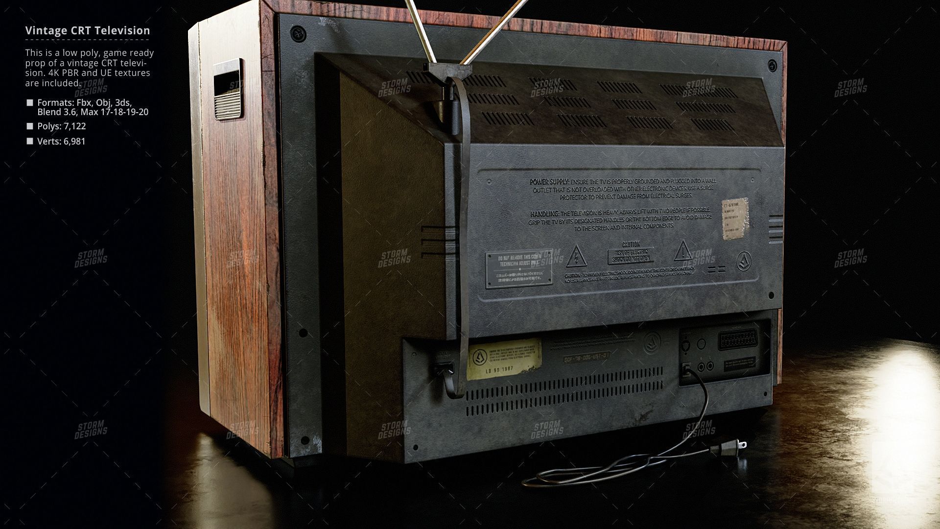 Vintage CRT Television Prop Low Poly PBR UE Textures Low-poly 3D model_9