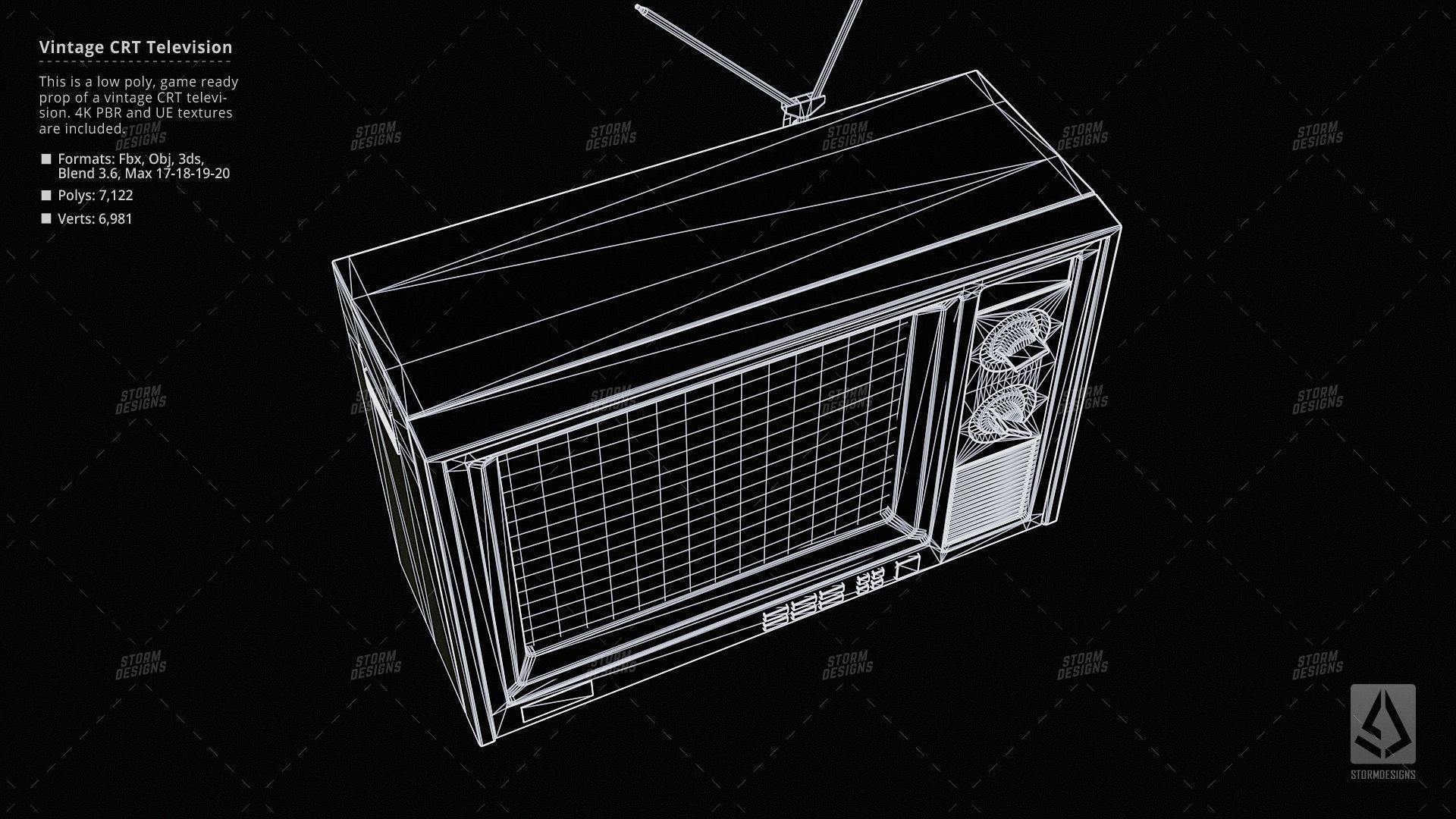 Vintage CRT Television Prop Low Poly PBR UE Textures Low-poly 3D model_15