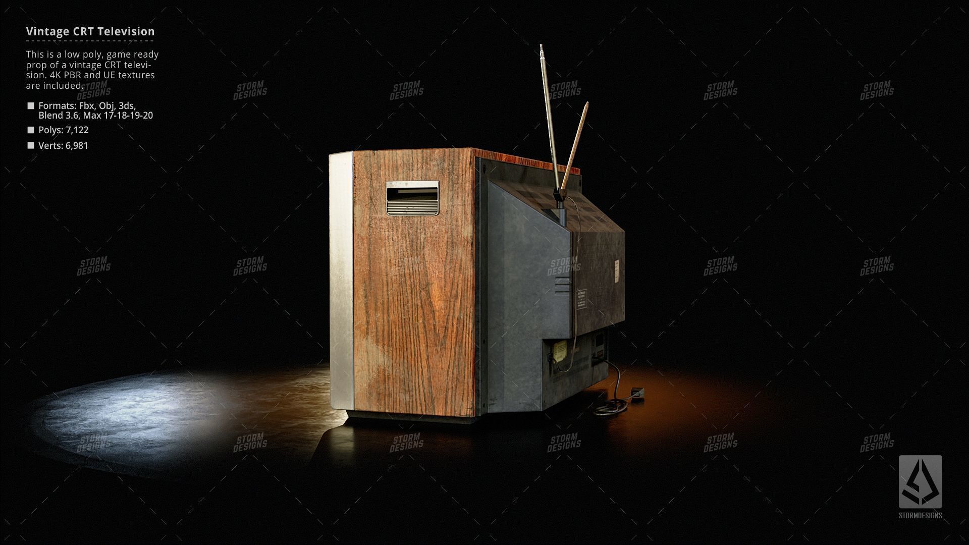 Vintage CRT Television Prop Low Poly PBR UE Textures Low-poly 3D model_3