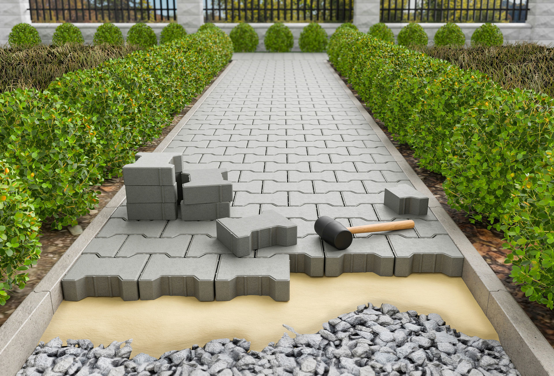 Self-locking I-shaped paving block Low-poly 3D model_5