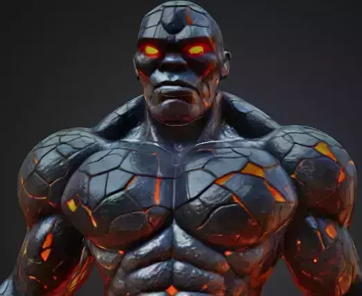 Realistic Lava Stone Golem Sci Fi Game Asset Highly Detailed