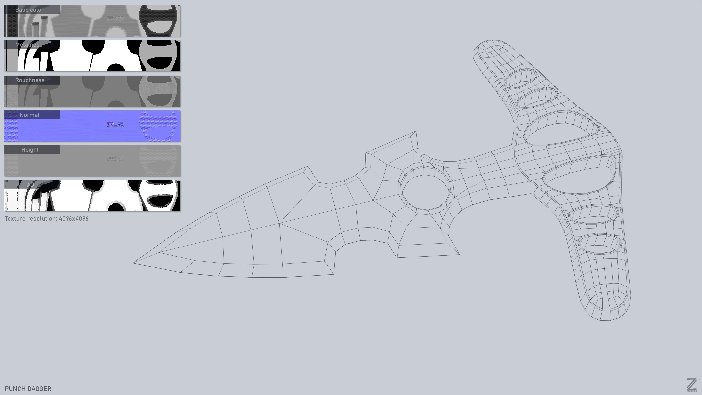 Punch dagger Low-poly 3D model_3