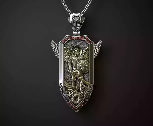 A PENDANT FEATURING AN ARCHANGEL STRIKING A DRAGON 3D print model