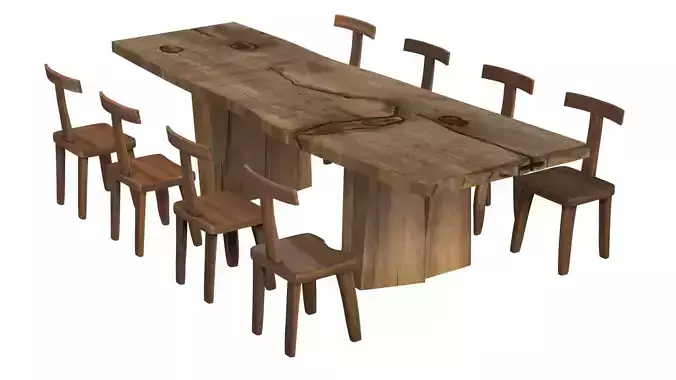 Sculpted Massive Dining Table V9 and T-Chairs