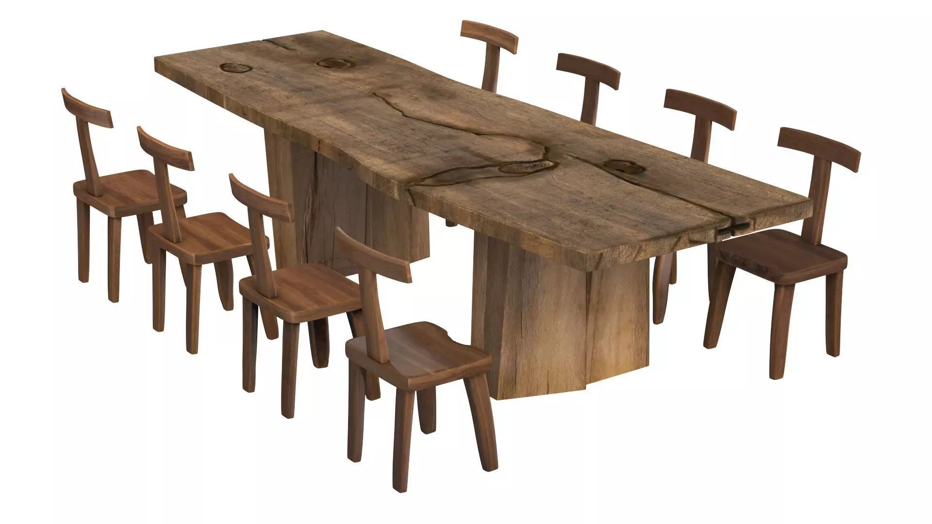 Sculpted Massive Dining Table V9 and T-Chairs 3D model_0