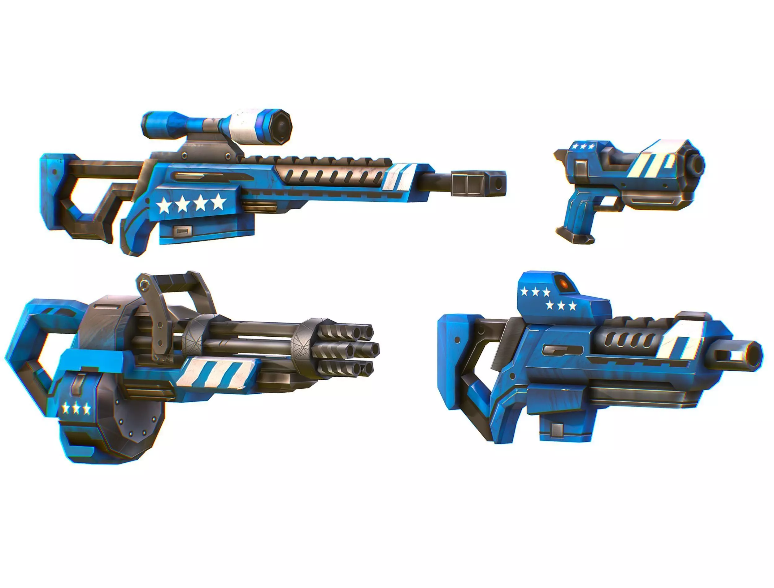 Weapons Set 4 Gun Pistol Assault rifle Sniper rifle machine gun 3D Model Collection_0