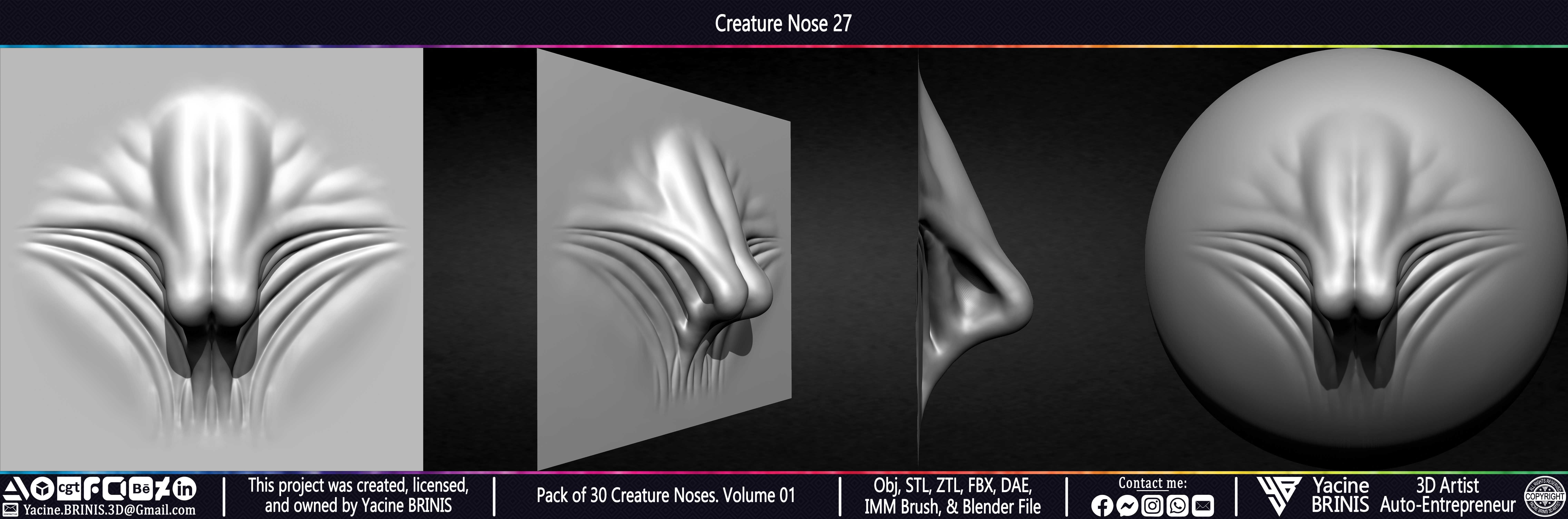 Pack of 30 Creature Noses VDM Brushes Volume 01 Low-poly 3D model_36