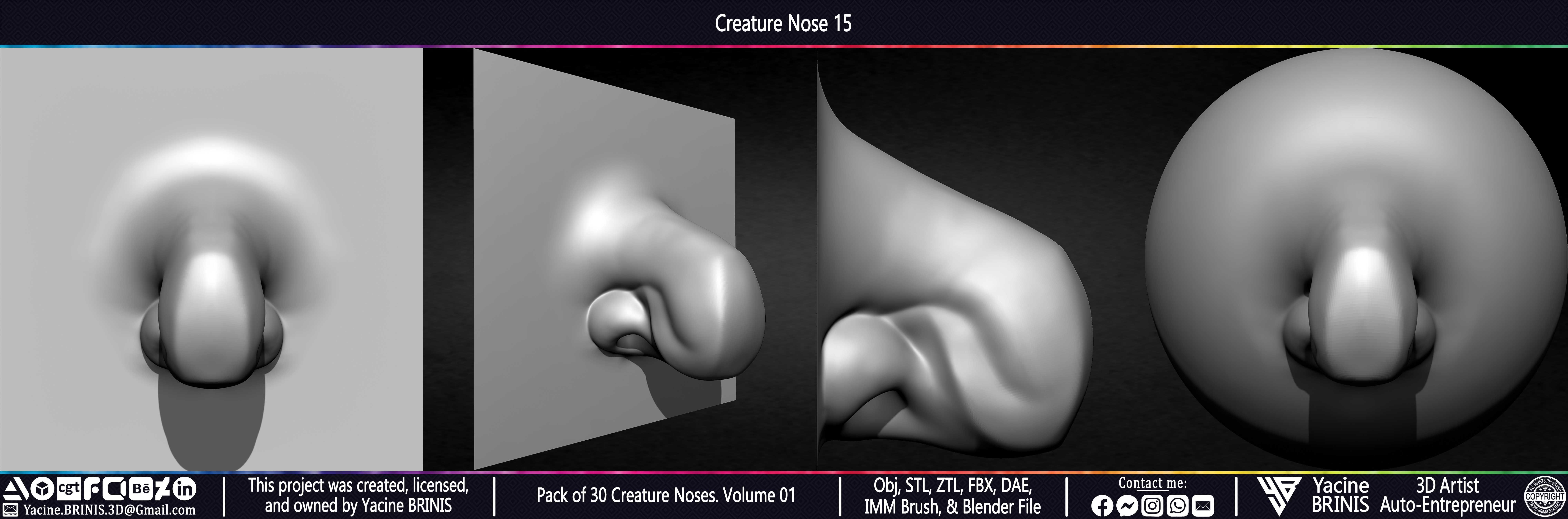 Pack of 30 Creature Noses VDM Brushes Volume 01 Low-poly 3D model_24