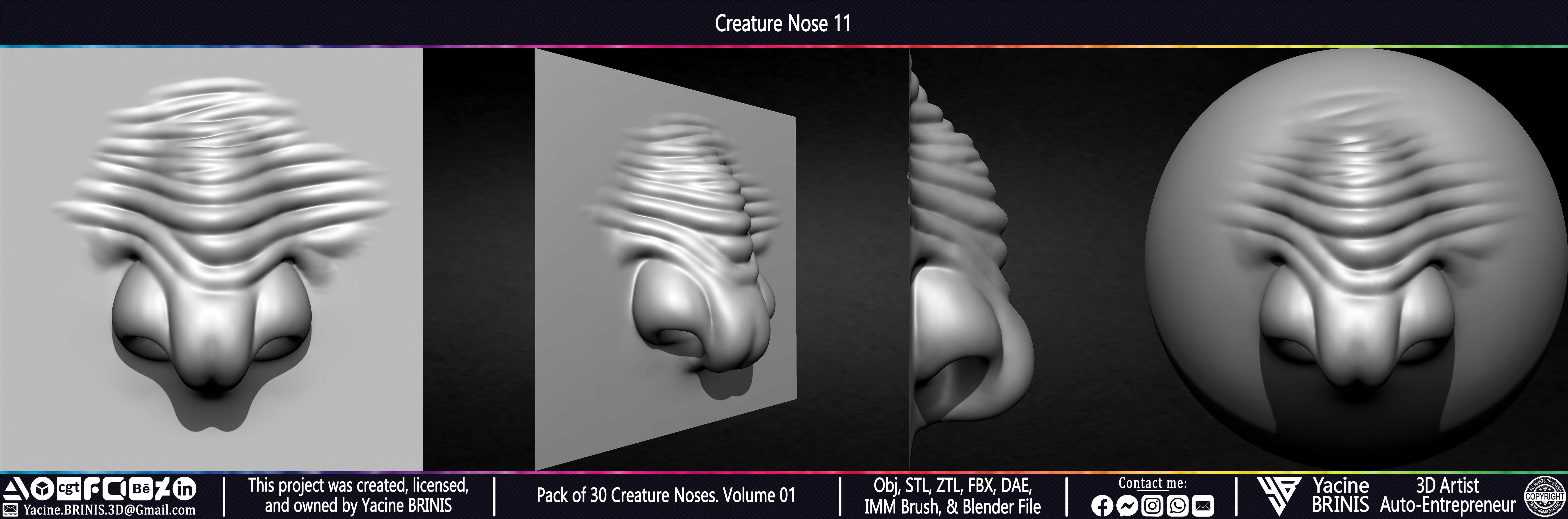 Pack of 30 Creature Noses VDM Brushes Volume 01 Low-poly 3D model_20