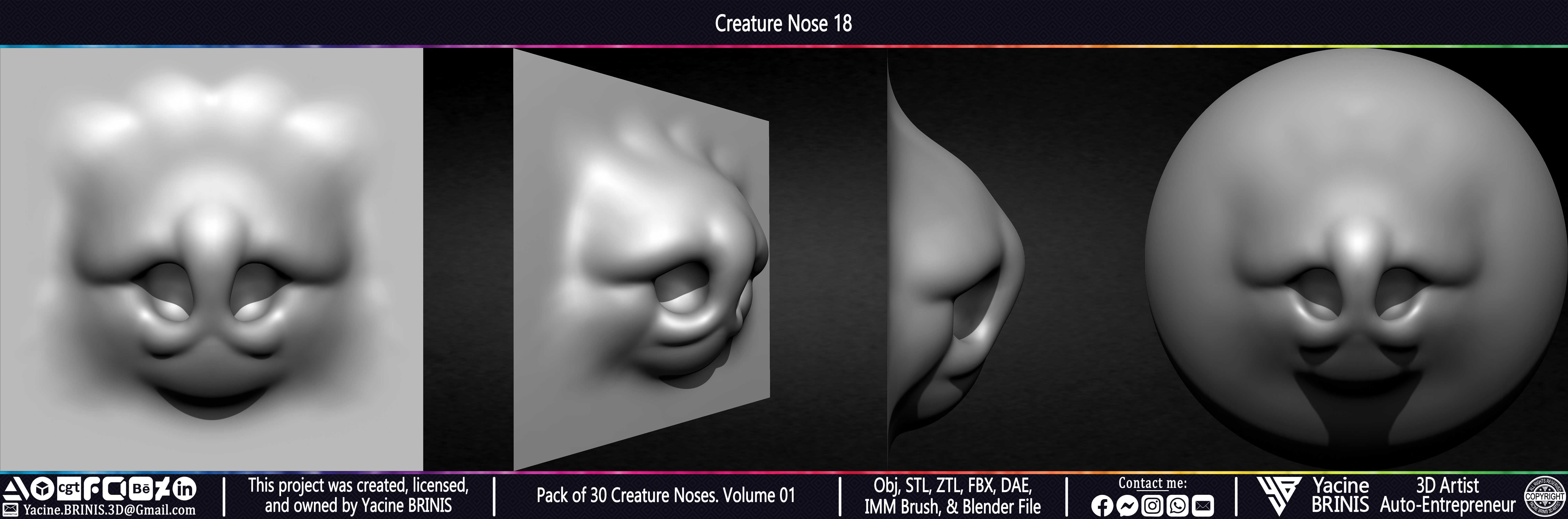 Pack of 30 Creature Noses VDM Brushes Volume 01 Low-poly 3D model_27