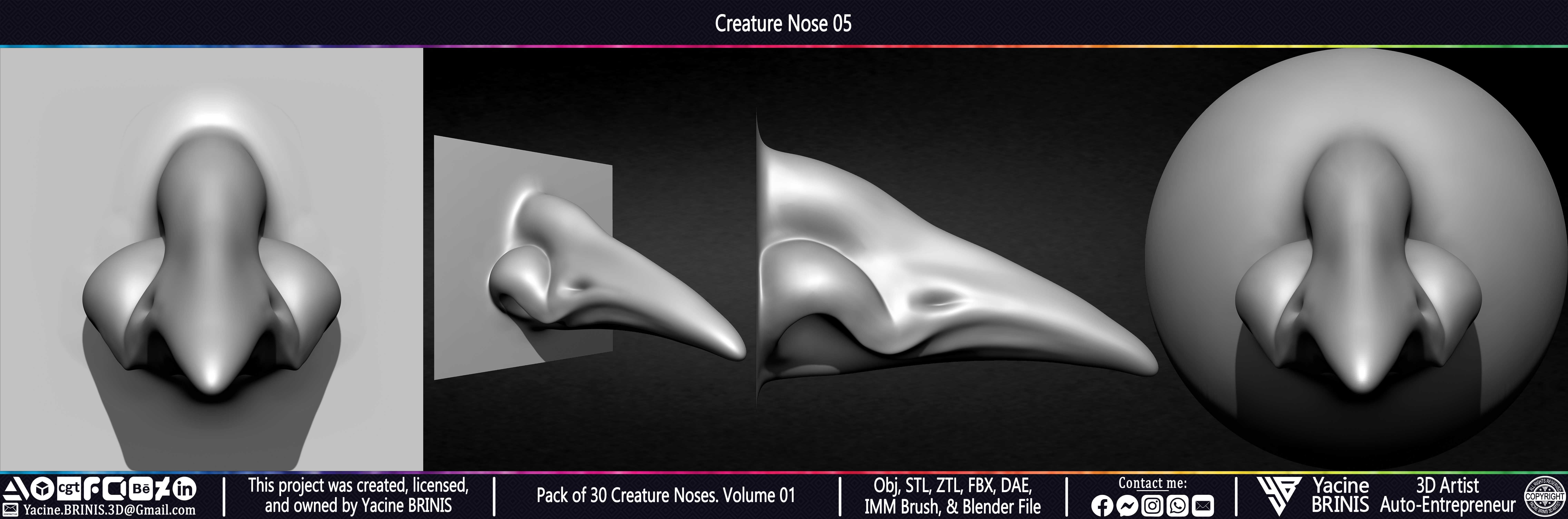 Pack of 30 Creature Noses VDM Brushes Volume 01 Low-poly 3D model_14