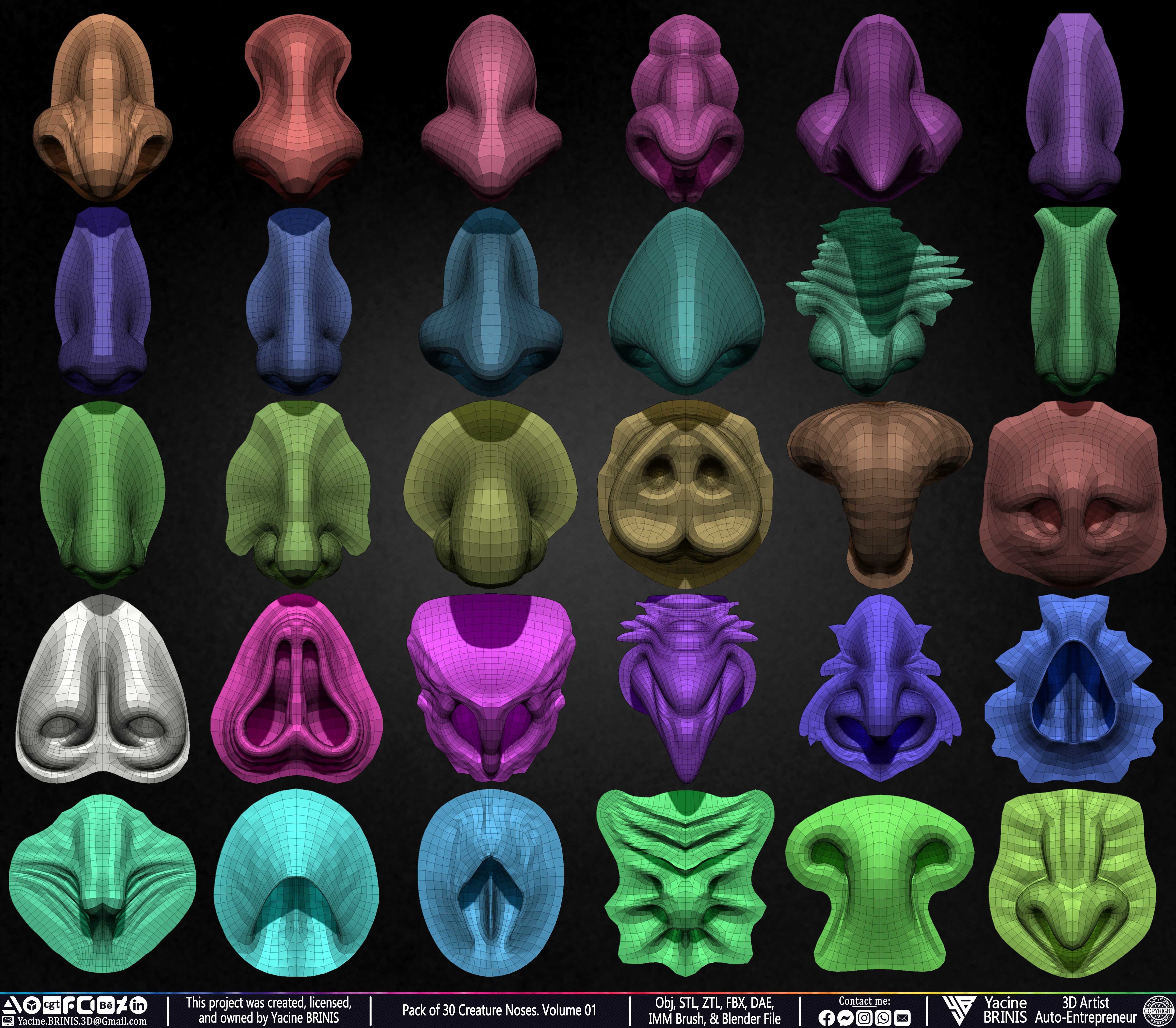 Pack of 30 Creature Noses VDM Brushes Volume 01 Low-poly 3D model_3